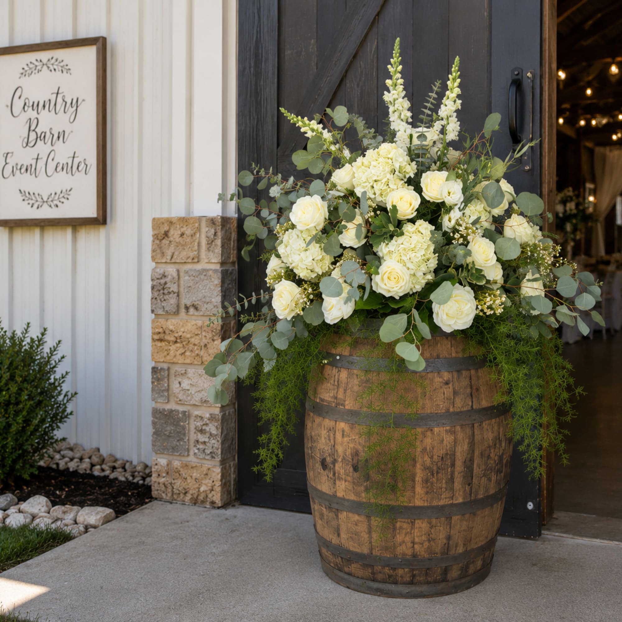 Designed specifically for whiskey barrels commonly used at barn weddings, country venues