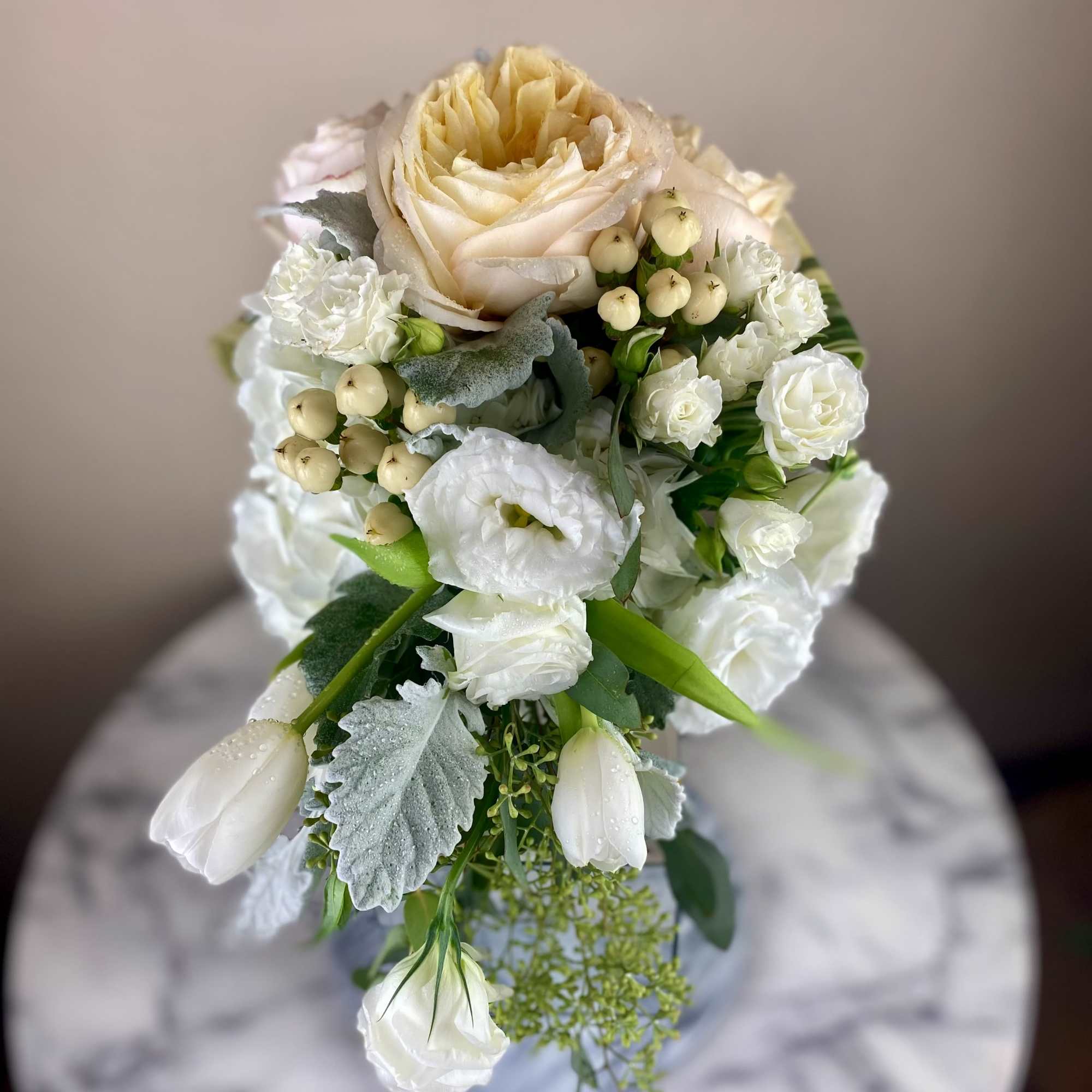 White and cream bouquet with roses and tulips