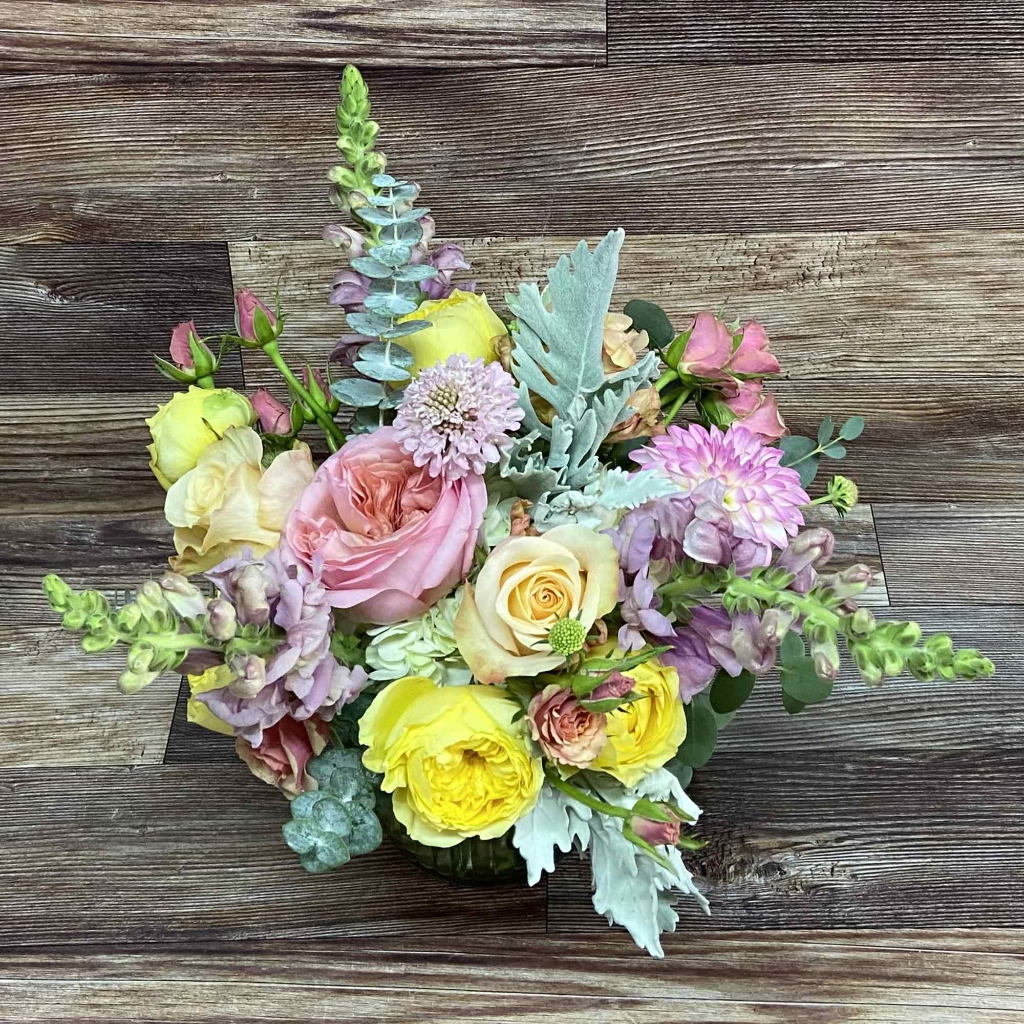 Exact flowers and vase may vary. this measures approximately 12-14 inches both