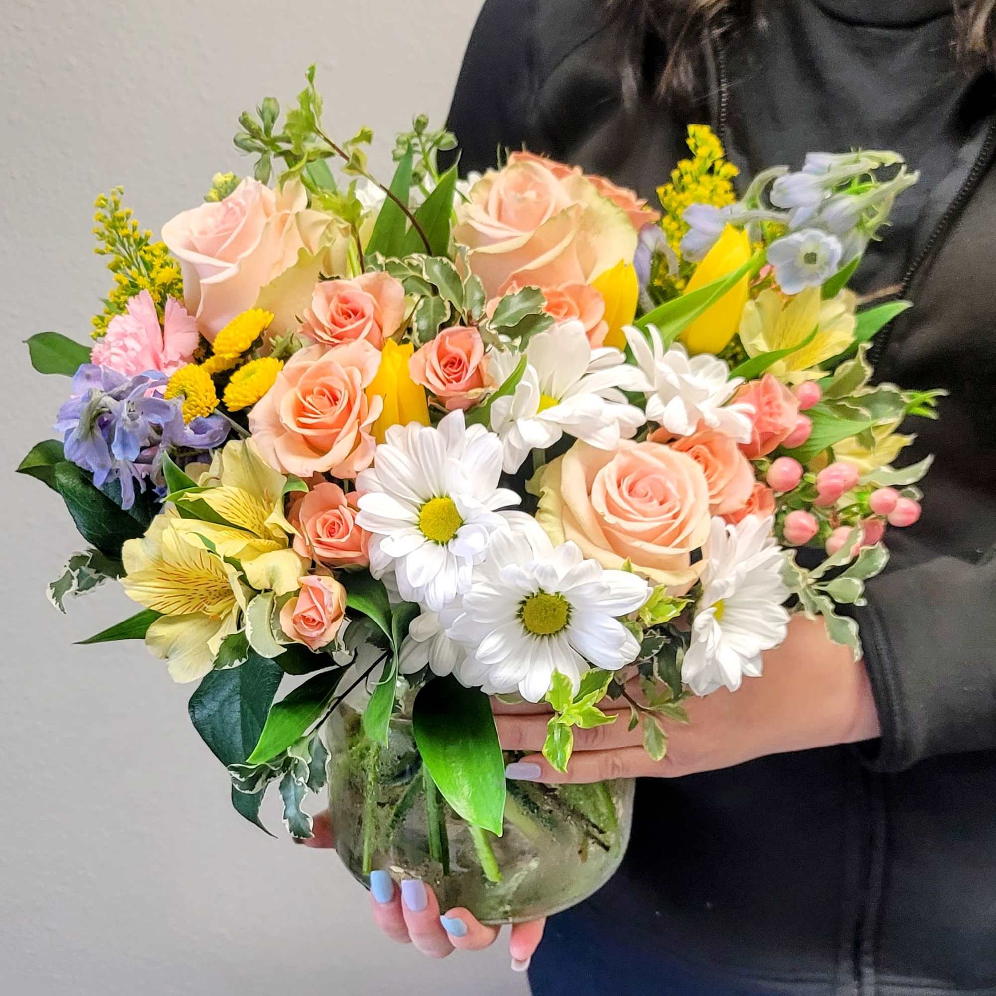 Bright and uplifting, this refreshing bouquet features vibrant yellow tulips, cheerful white, photo 2 of 2