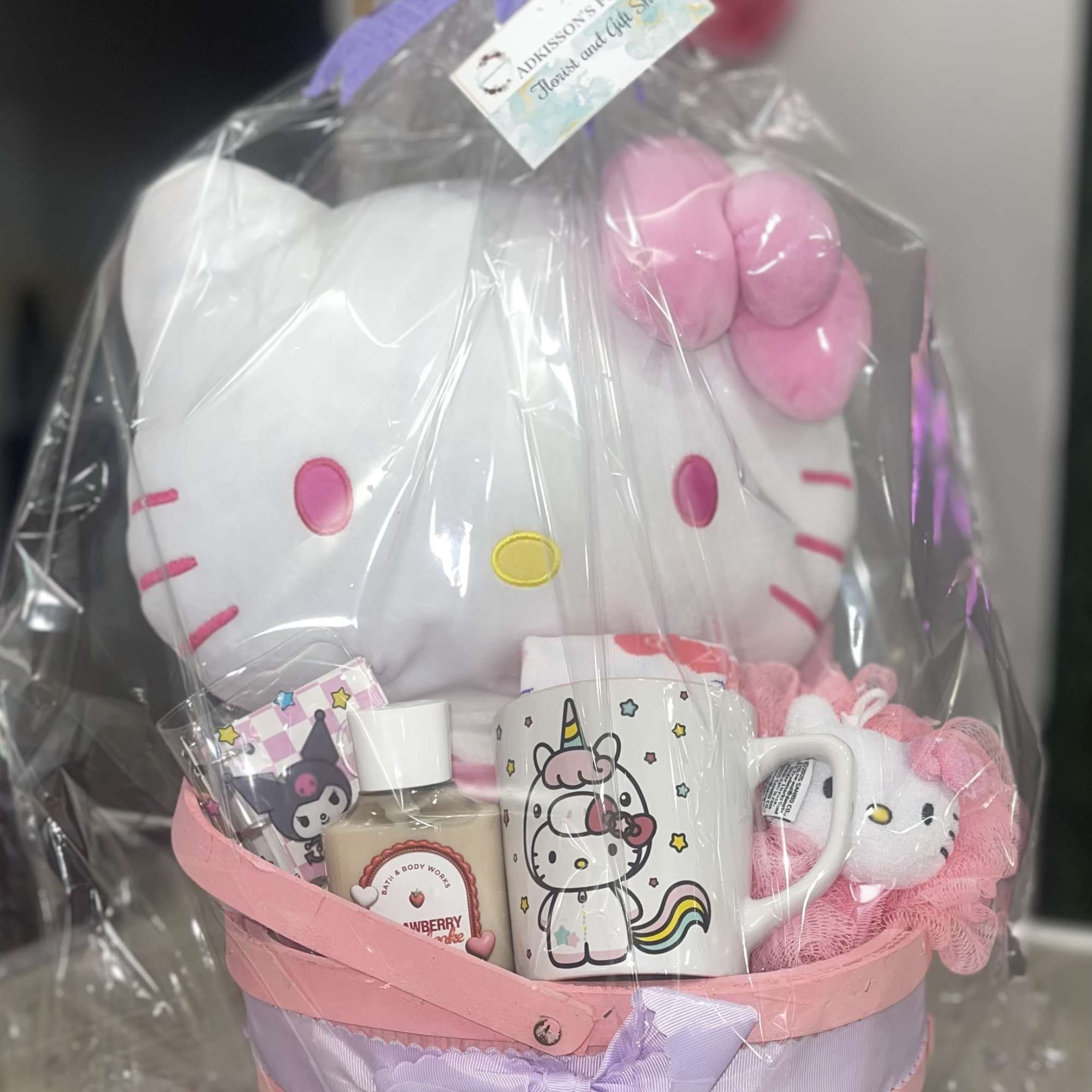 A cheerful Hello Kitty gift basket that feels like a hug in