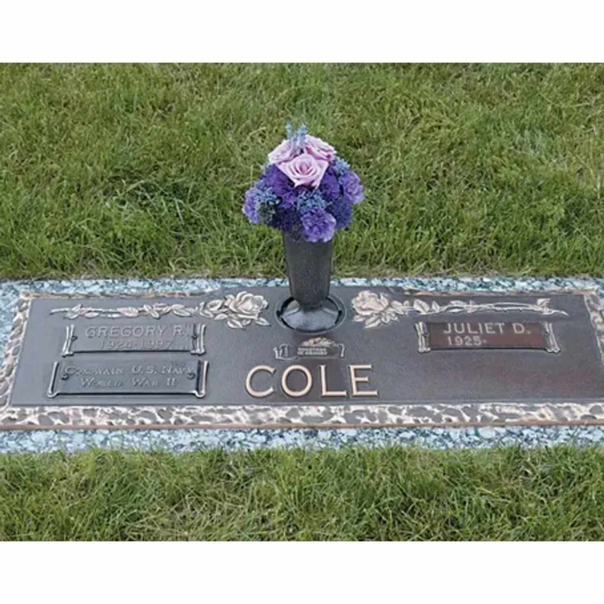 For an after service visit to the grave site. Blue and lavender