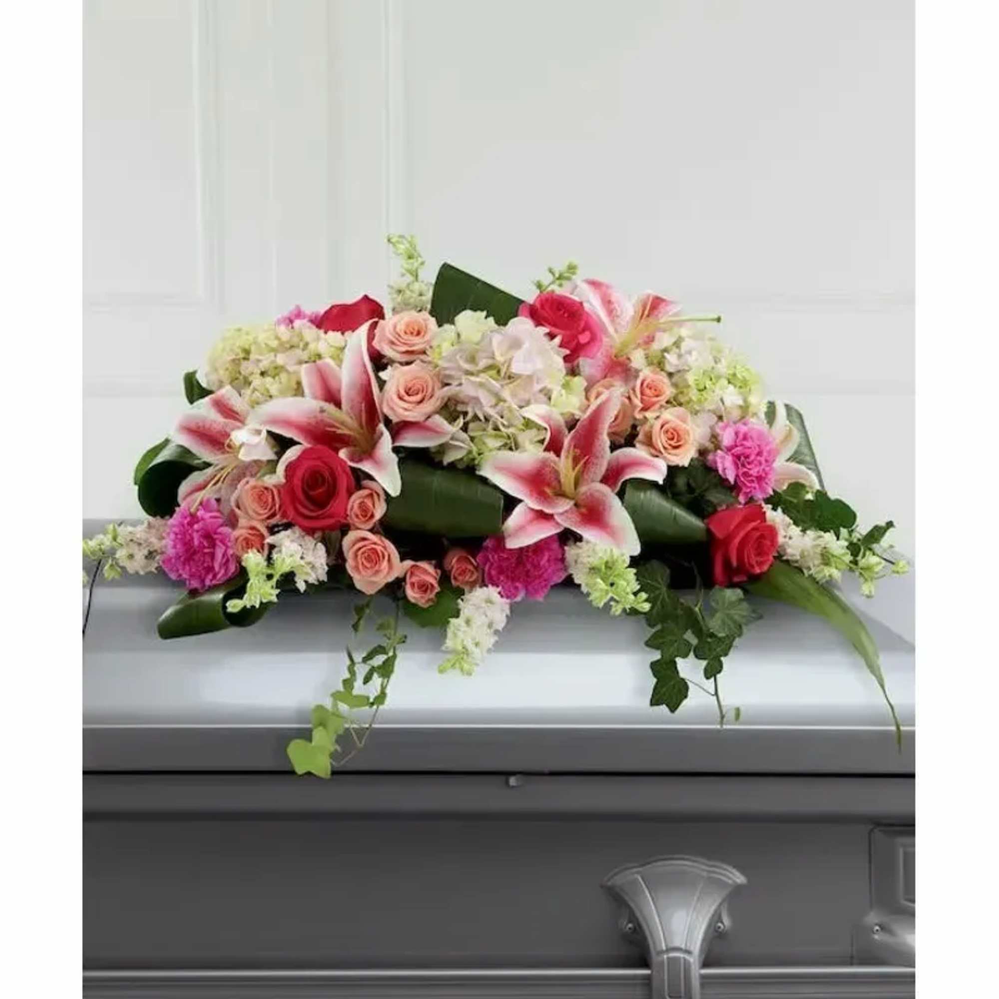 Simple colourful Casket Spray.
