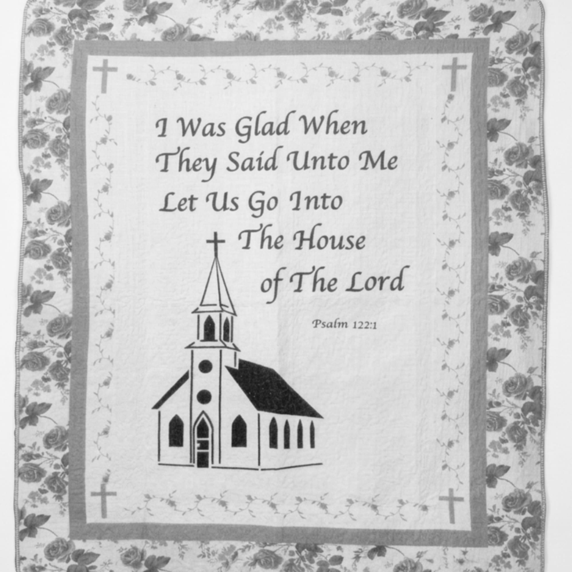 The devotional quilted throw brings Psalm 122:1 to life with a softly