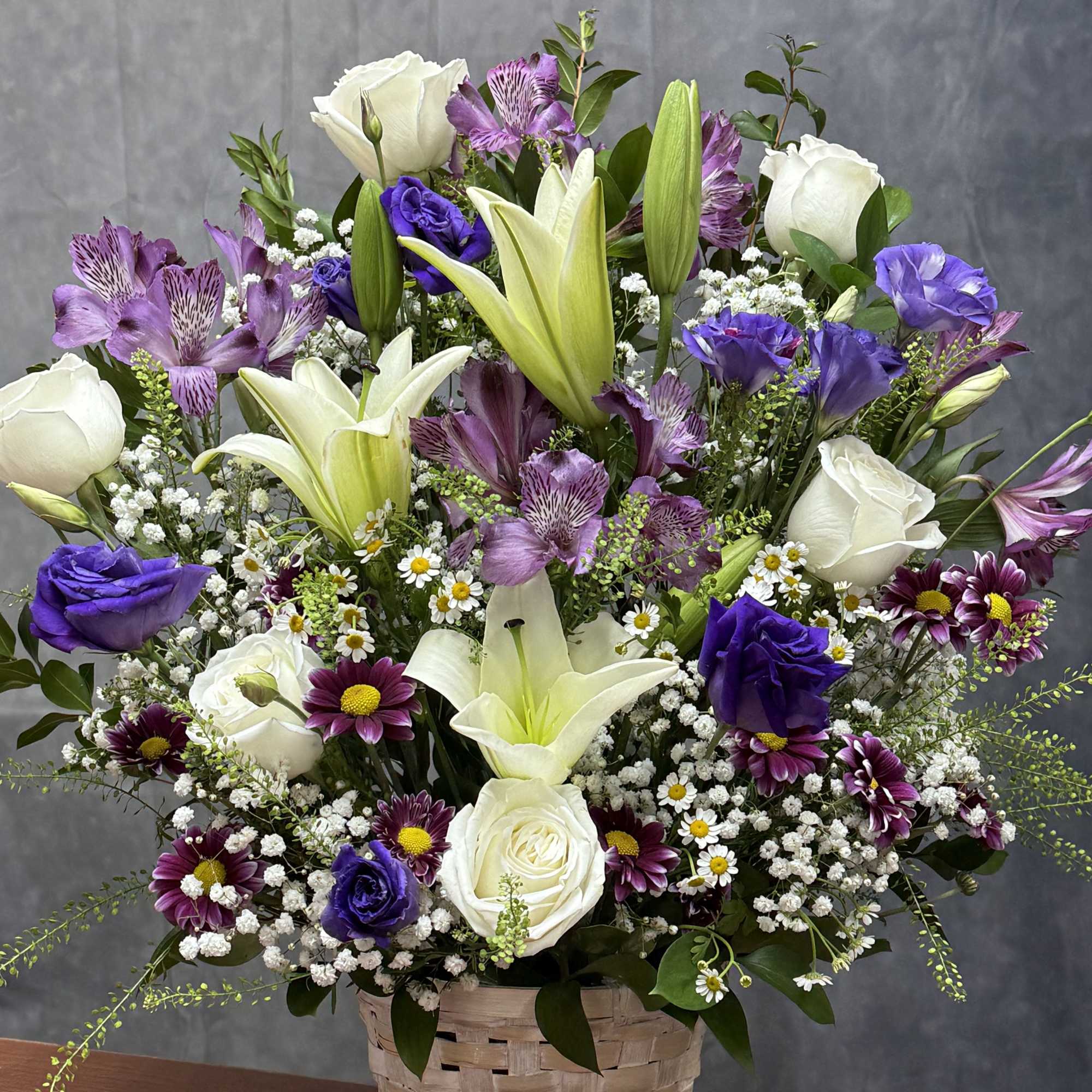 Elegant and timeless, our White Purple Basket is a beautiful blend of