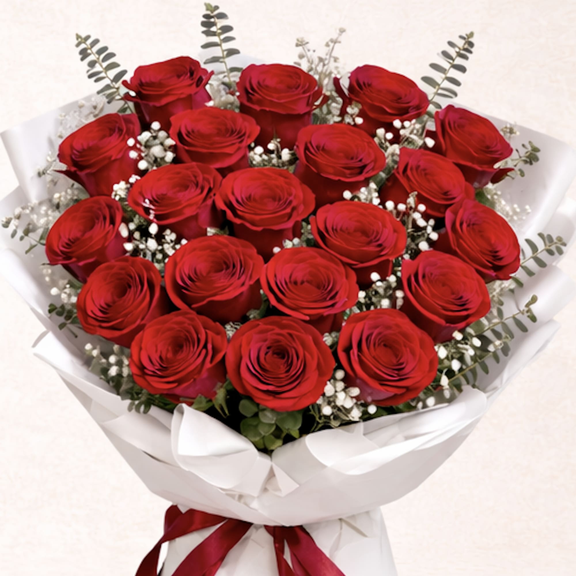 6, 12 or 18  large red roses  beautiful fillers and