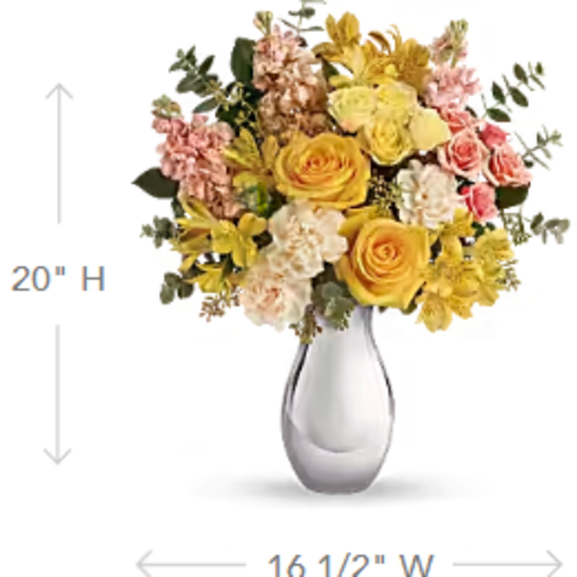 Yellow and pink mixed bouquet in a clear glass vase