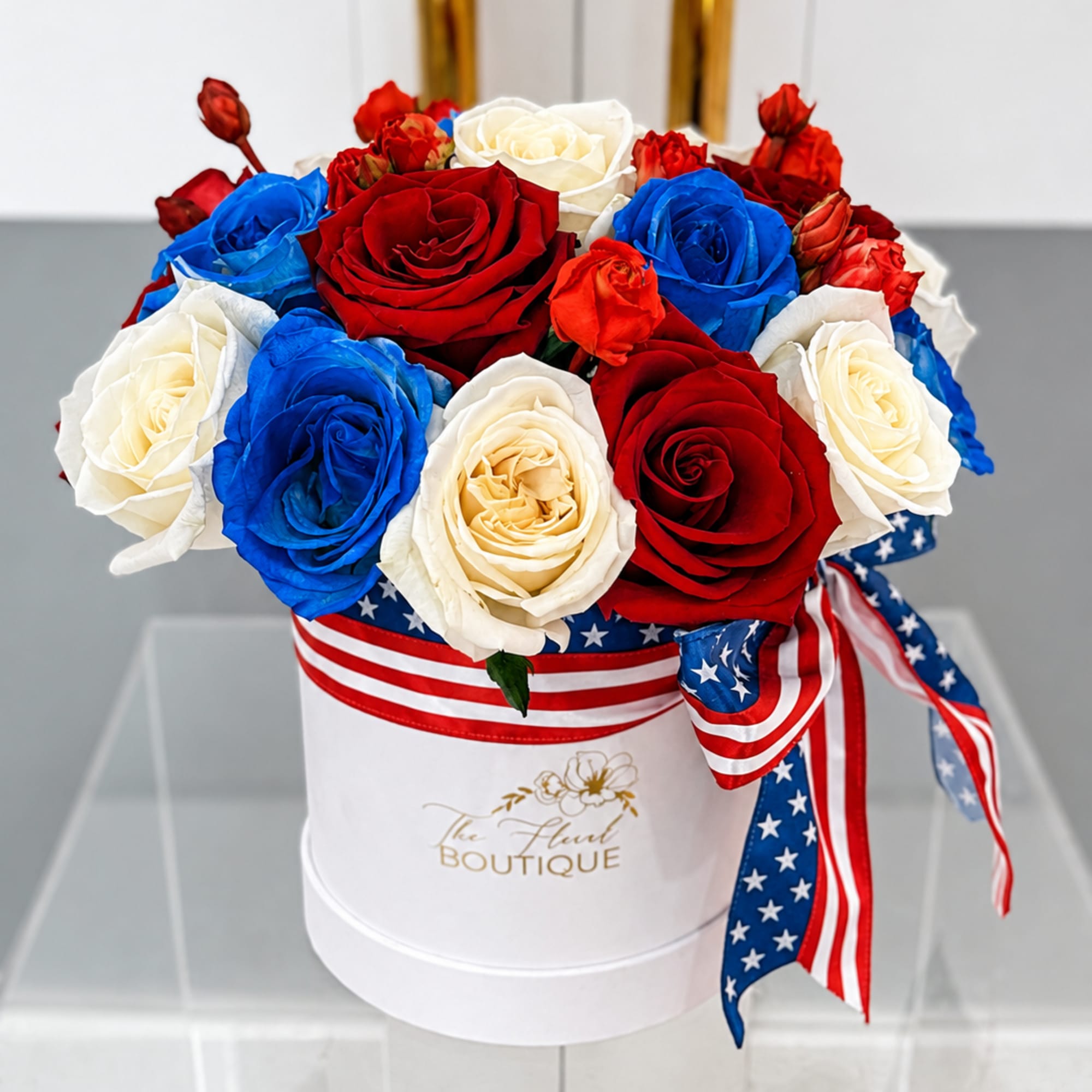 Celebrate America with our Stars &amp; Stripes Rose Box, a timeless arrangement