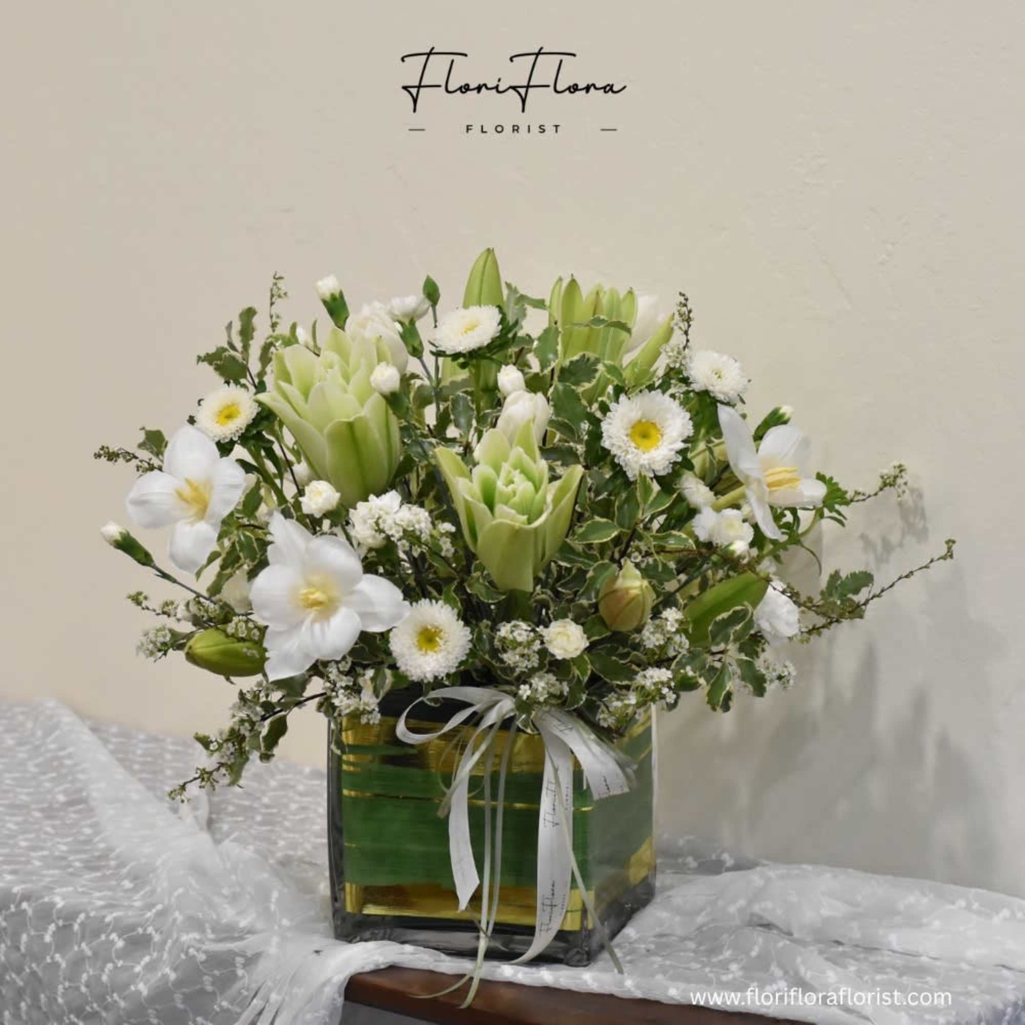 "See You Again Bouquet" arrangement tenderly combines the gentle allure of white