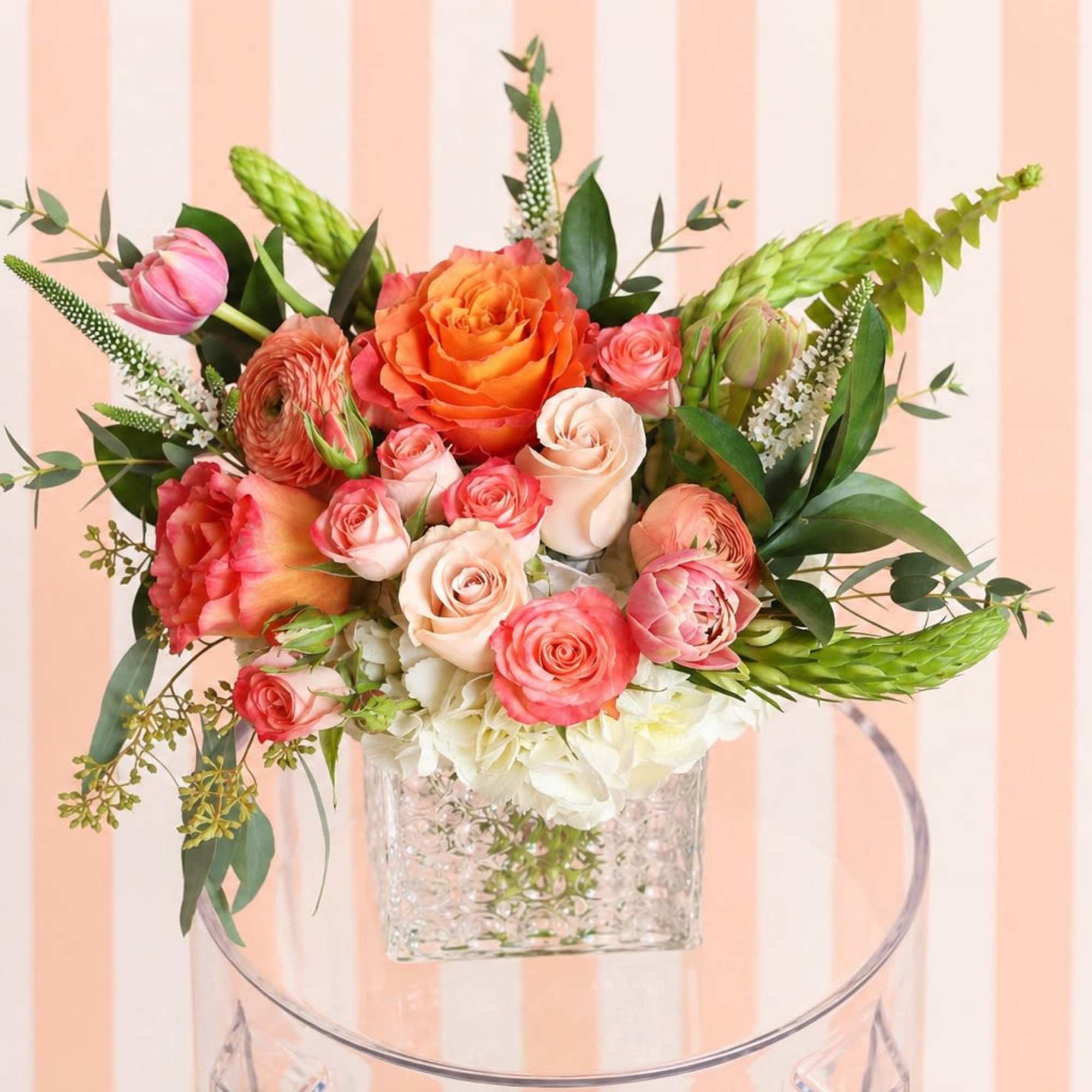 Our Peach &amp; Coral Garden&mdash;a fresh, garden-style arrangement designed in warm peach