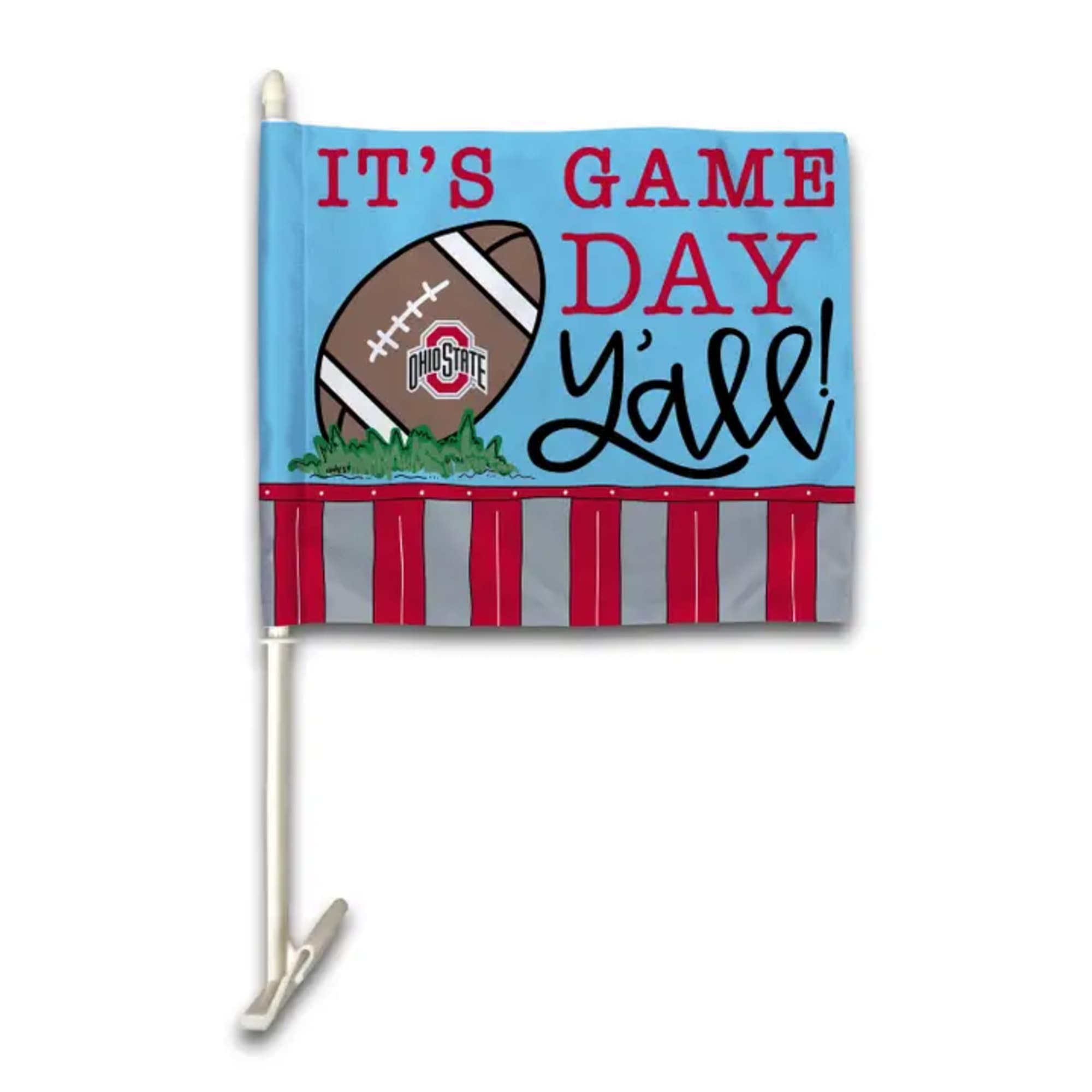 Game day yard flag with a football and Ohio State logo