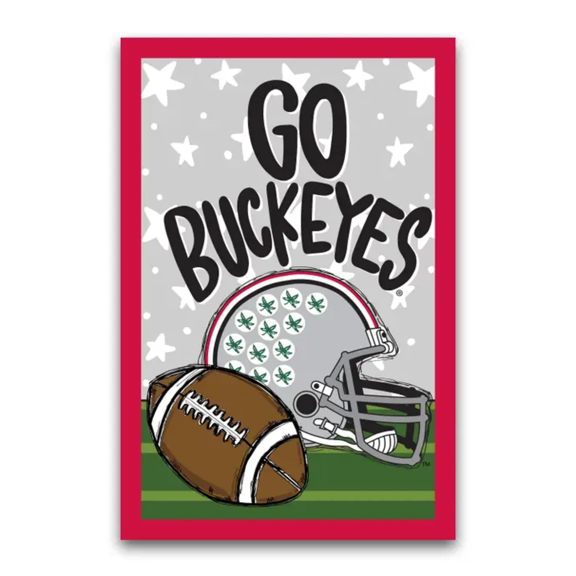 Go Buckeyes card with a football helmet and football