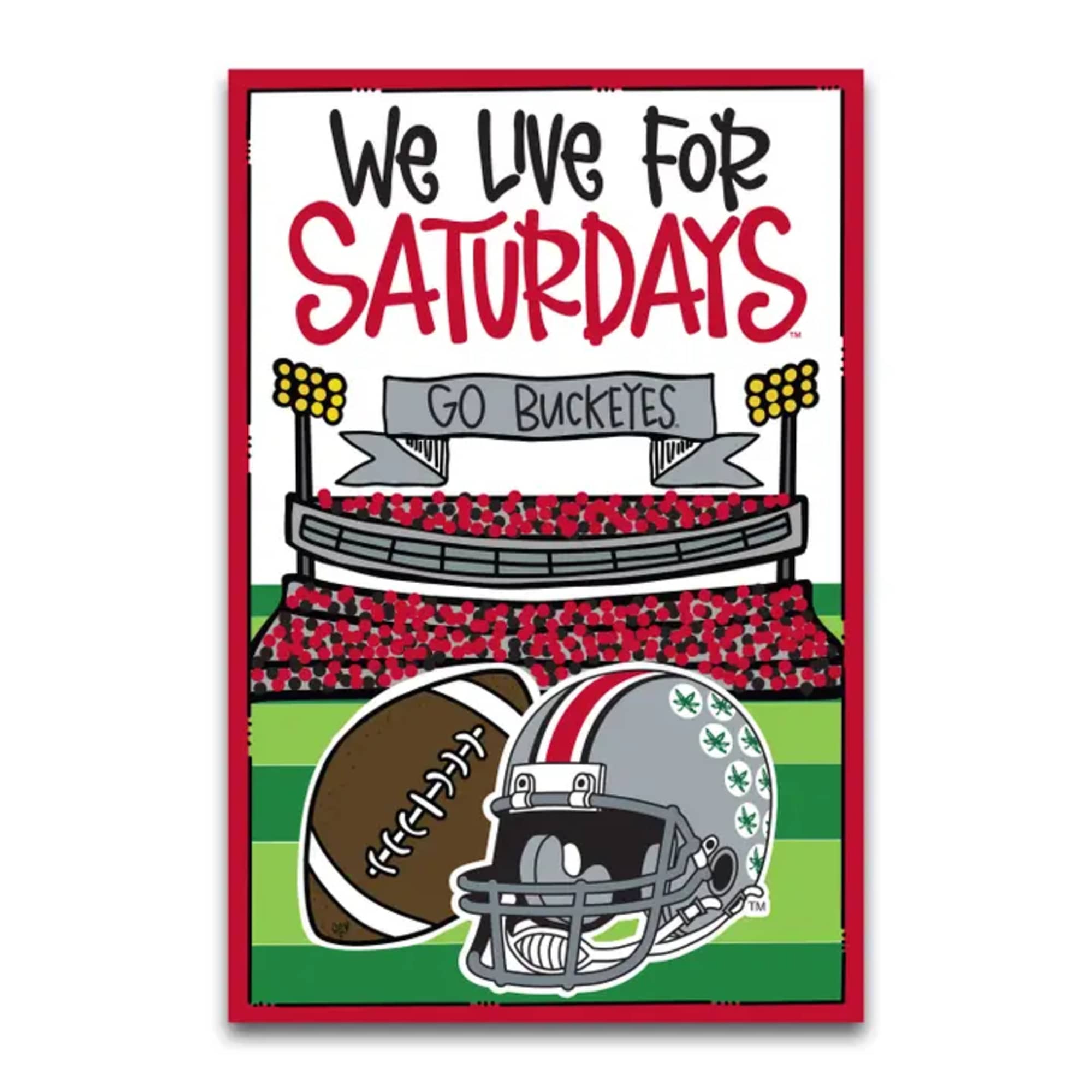 Ohio State football sign with stadium and helmets