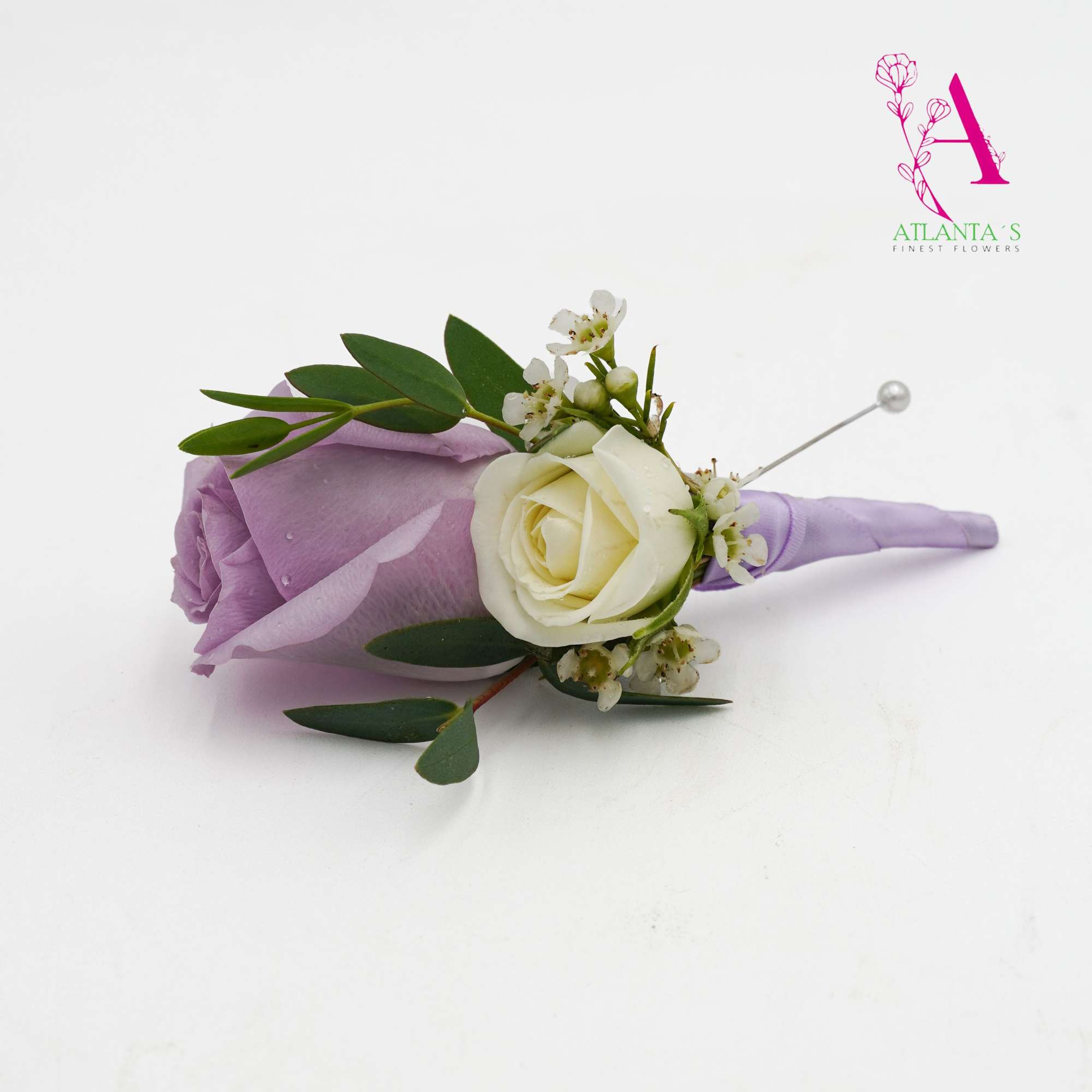 Designed with a single lavender rose and white spray rose and finished, photo 2 of 2