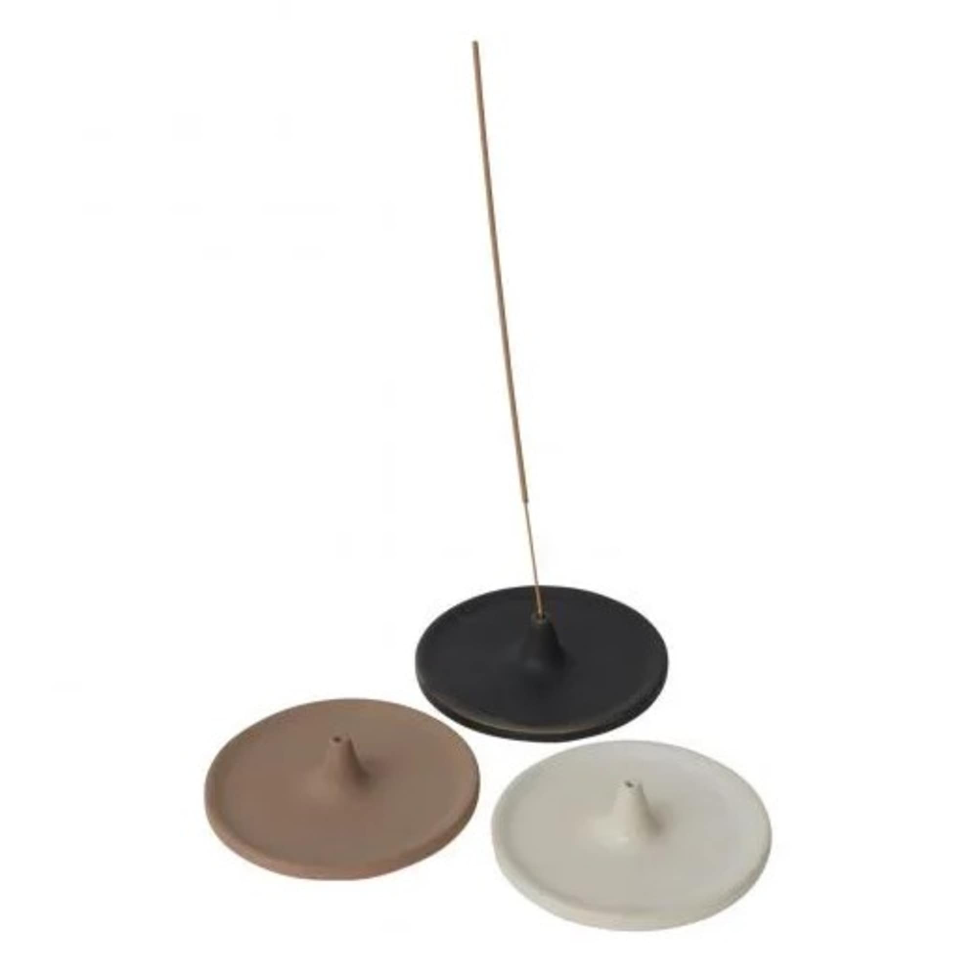 Three round candle holders with a long metal rod