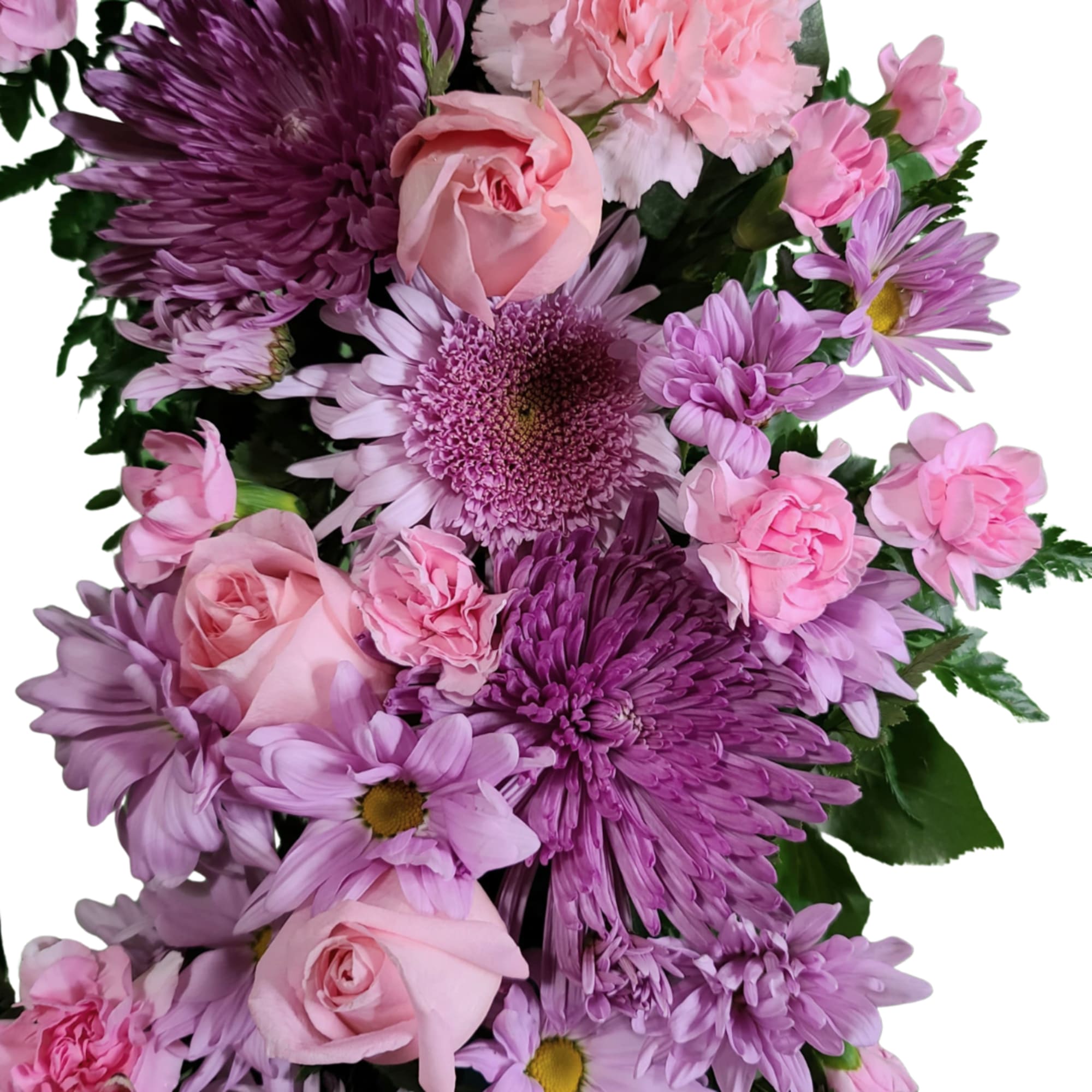 Pink and purple bouquet of roses and chrysanthemums