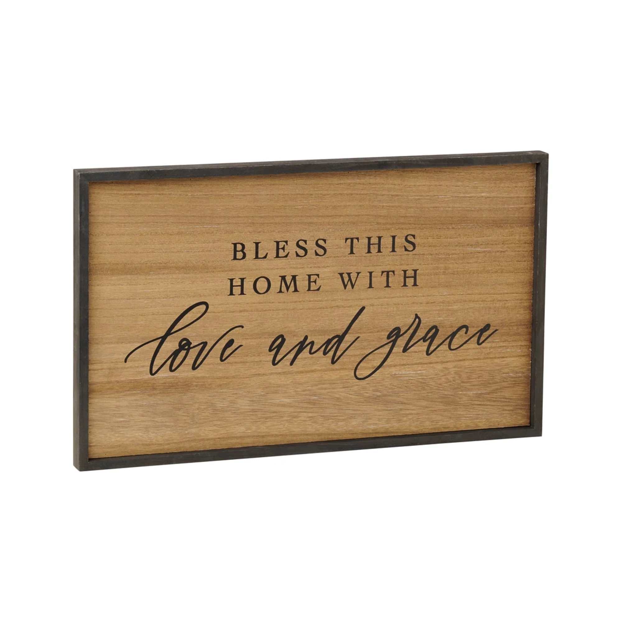 20" x 12" reversible wooden wall sign with dark frame, light wood
