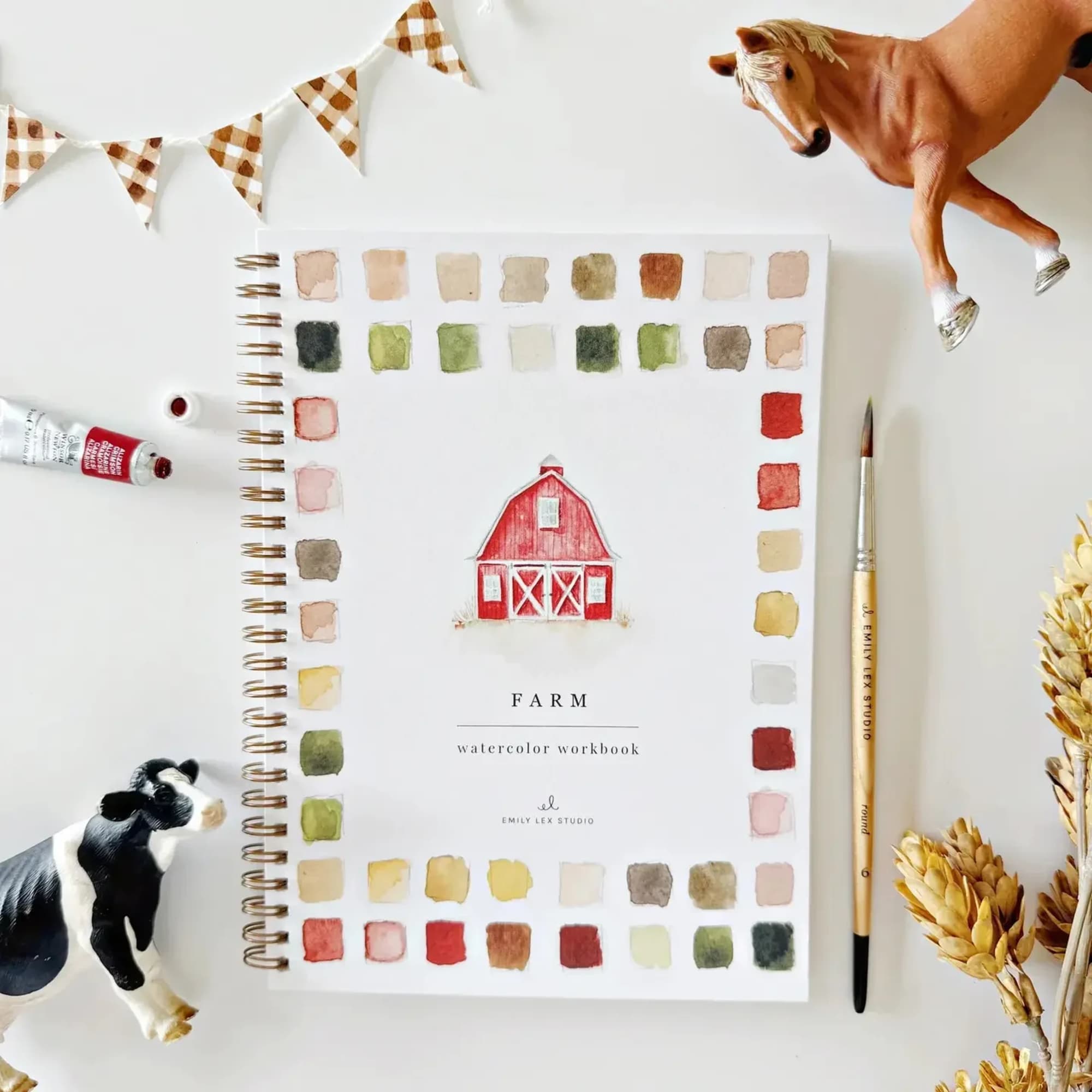 Farm watercolor workbook with step-by-step instructions