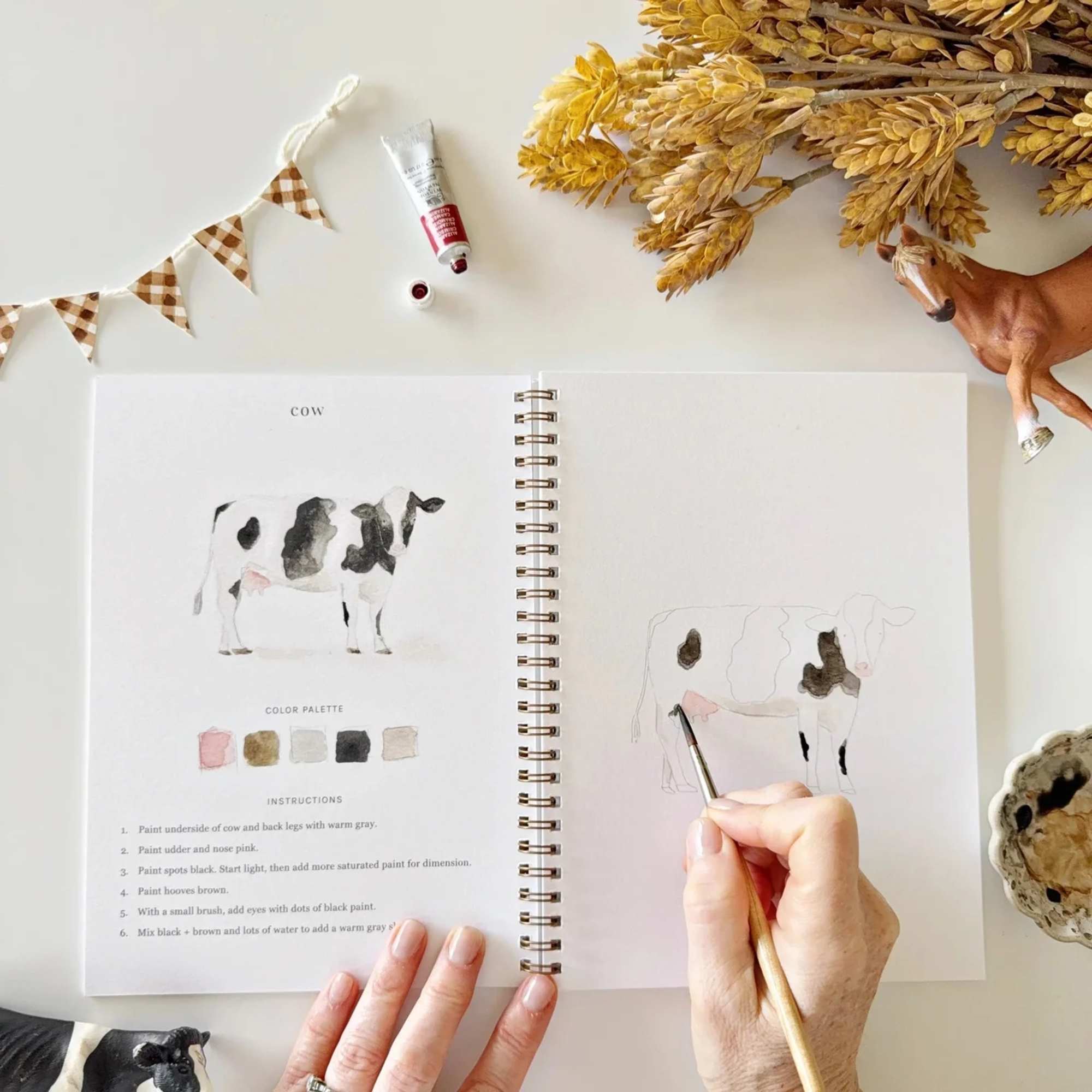 Farm watercolor workbook with step-by-step instructions, photo 2 of 3