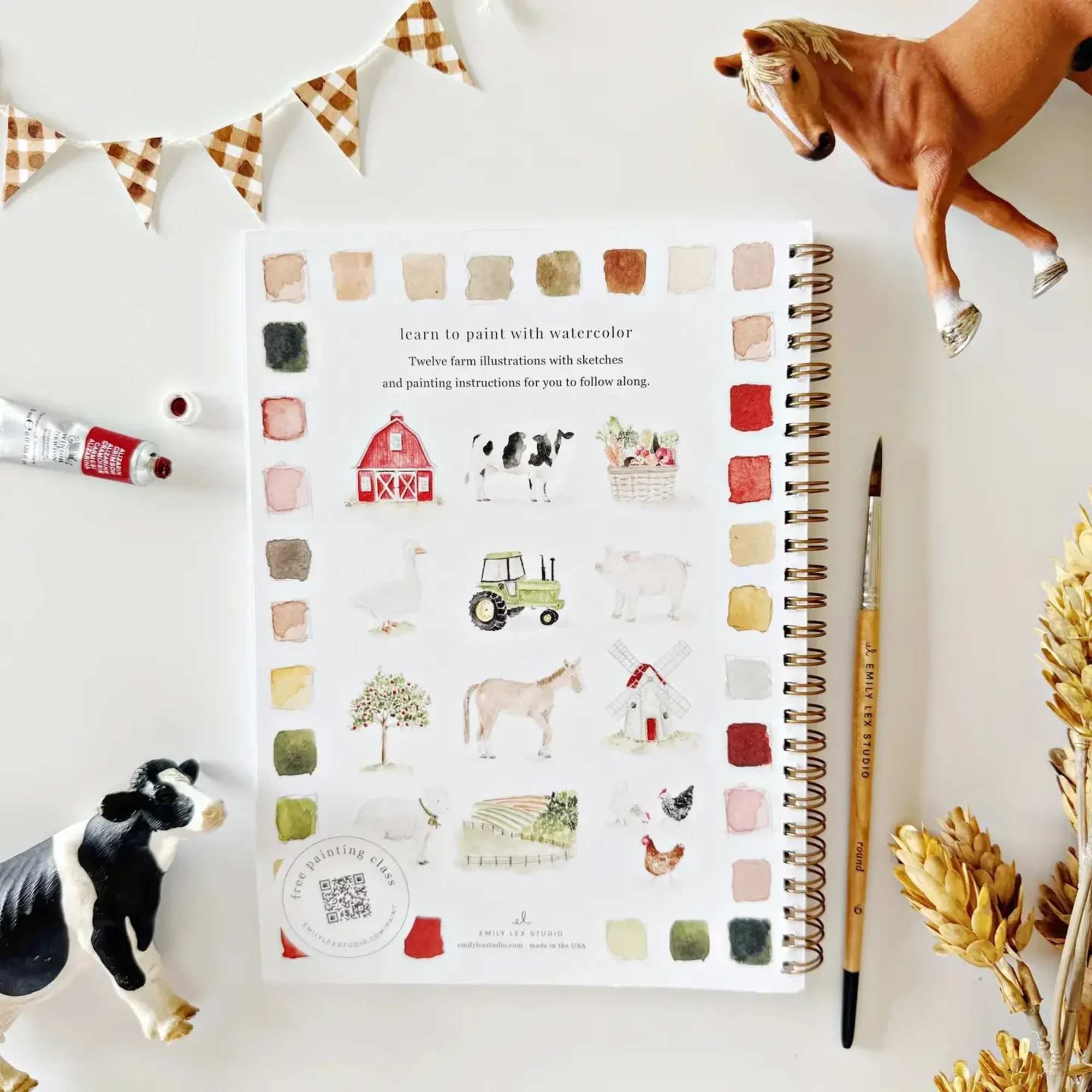 Farm watercolor workbook with step-by-step instructions, photo 3 of 3
