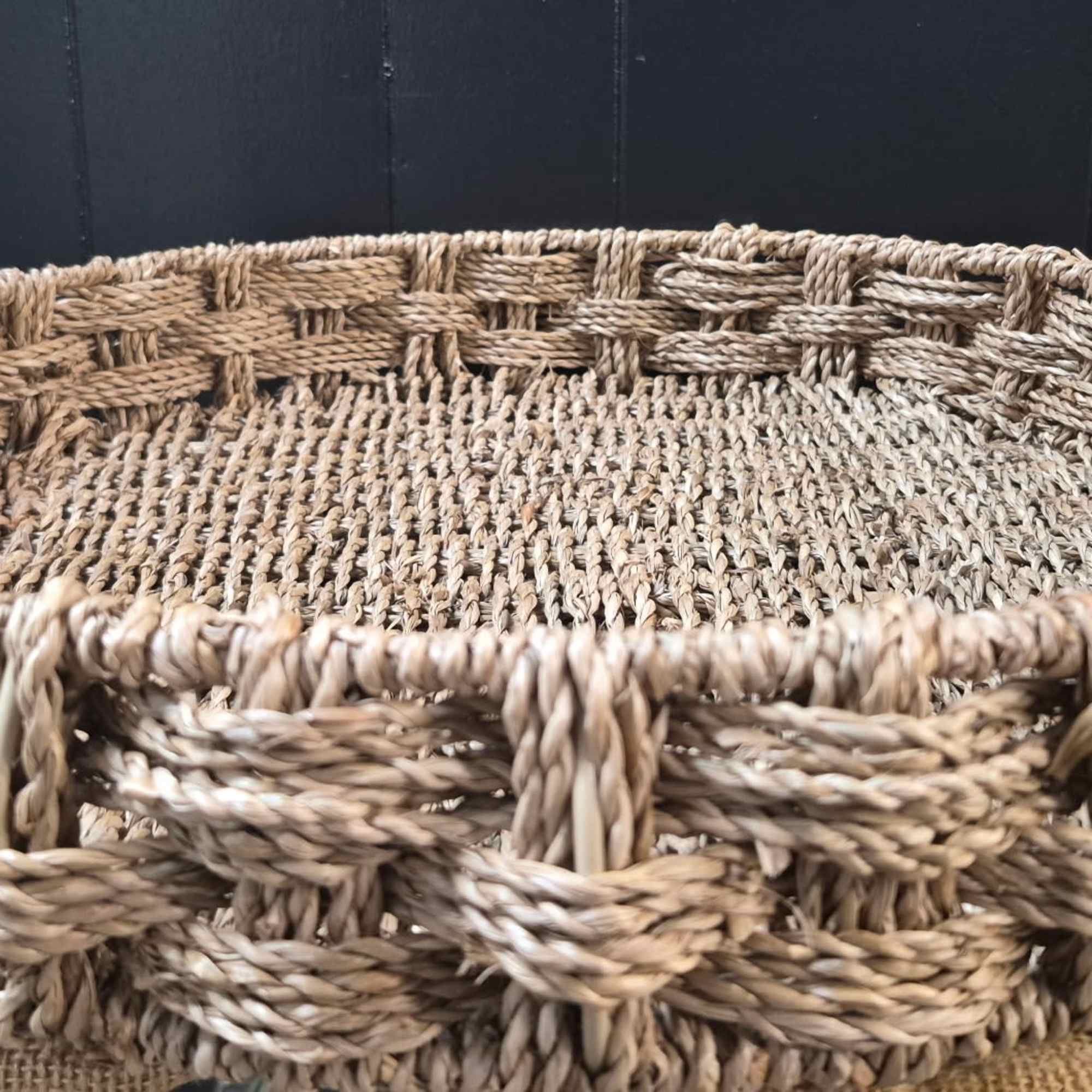 16" x 3" Round woven seagrass tray with two side handles -, photo 2 of 2