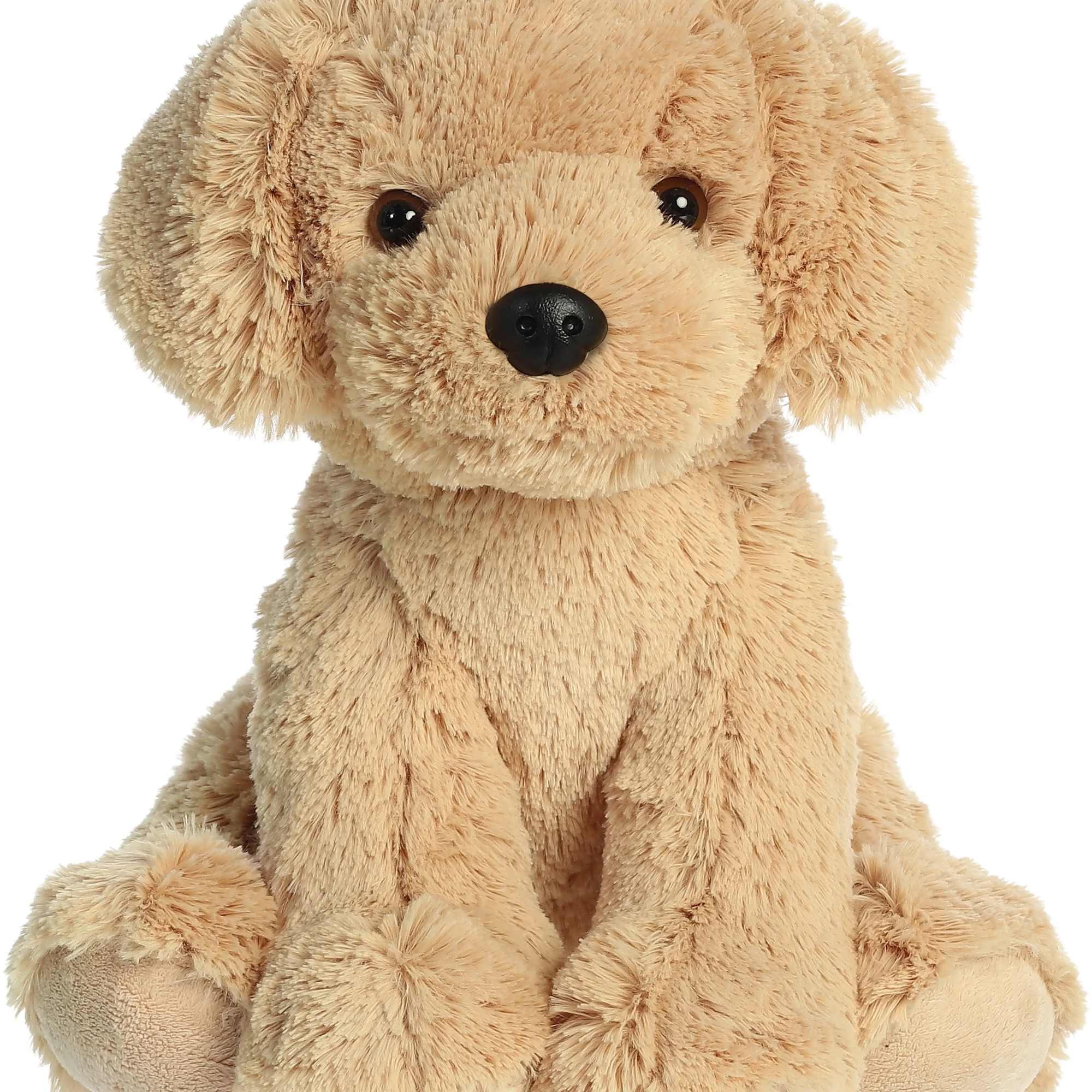 14" cuddly golden lab plush in soft tan with floppy ears -