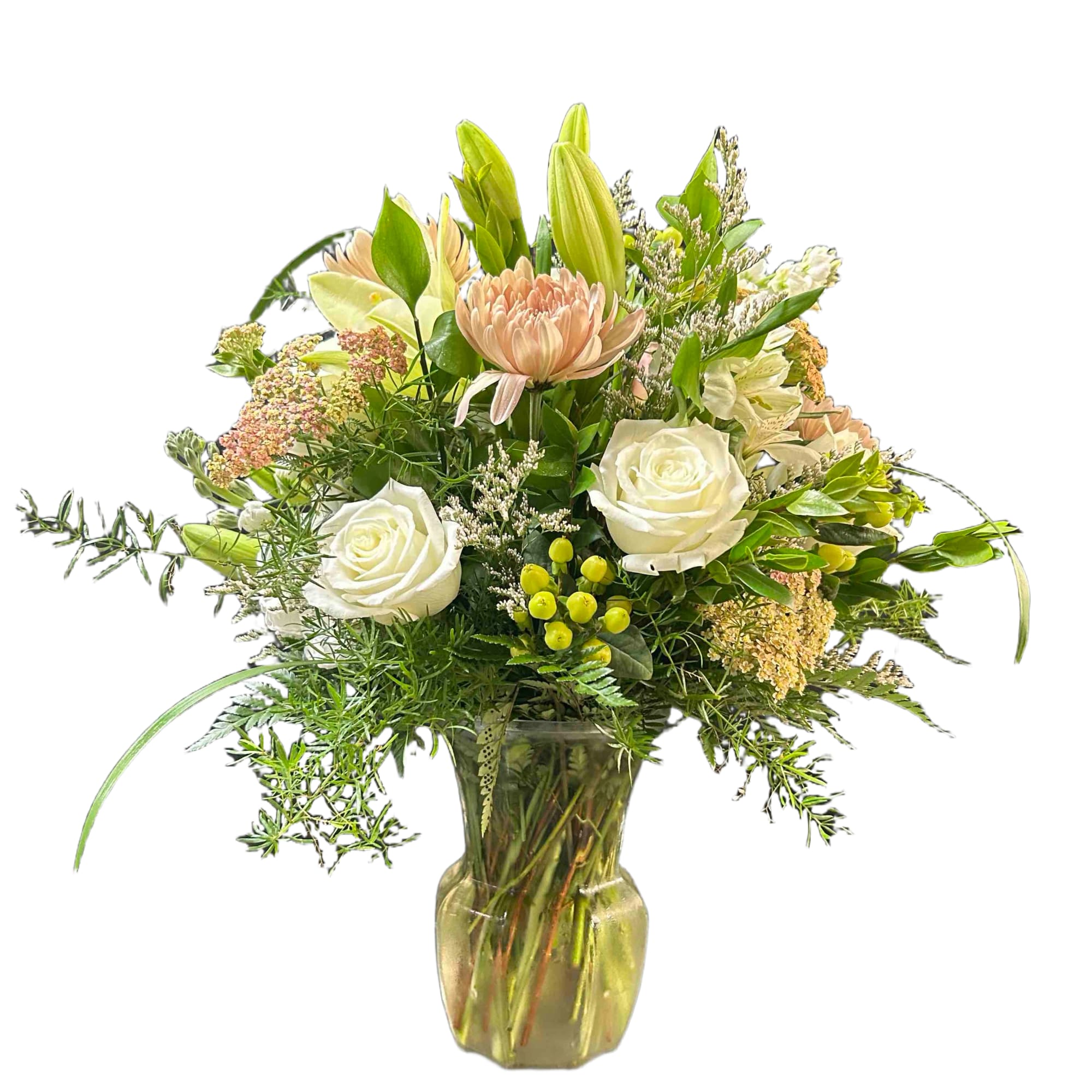 Classy bouquet of peach, white, and green, photo 2 of 3