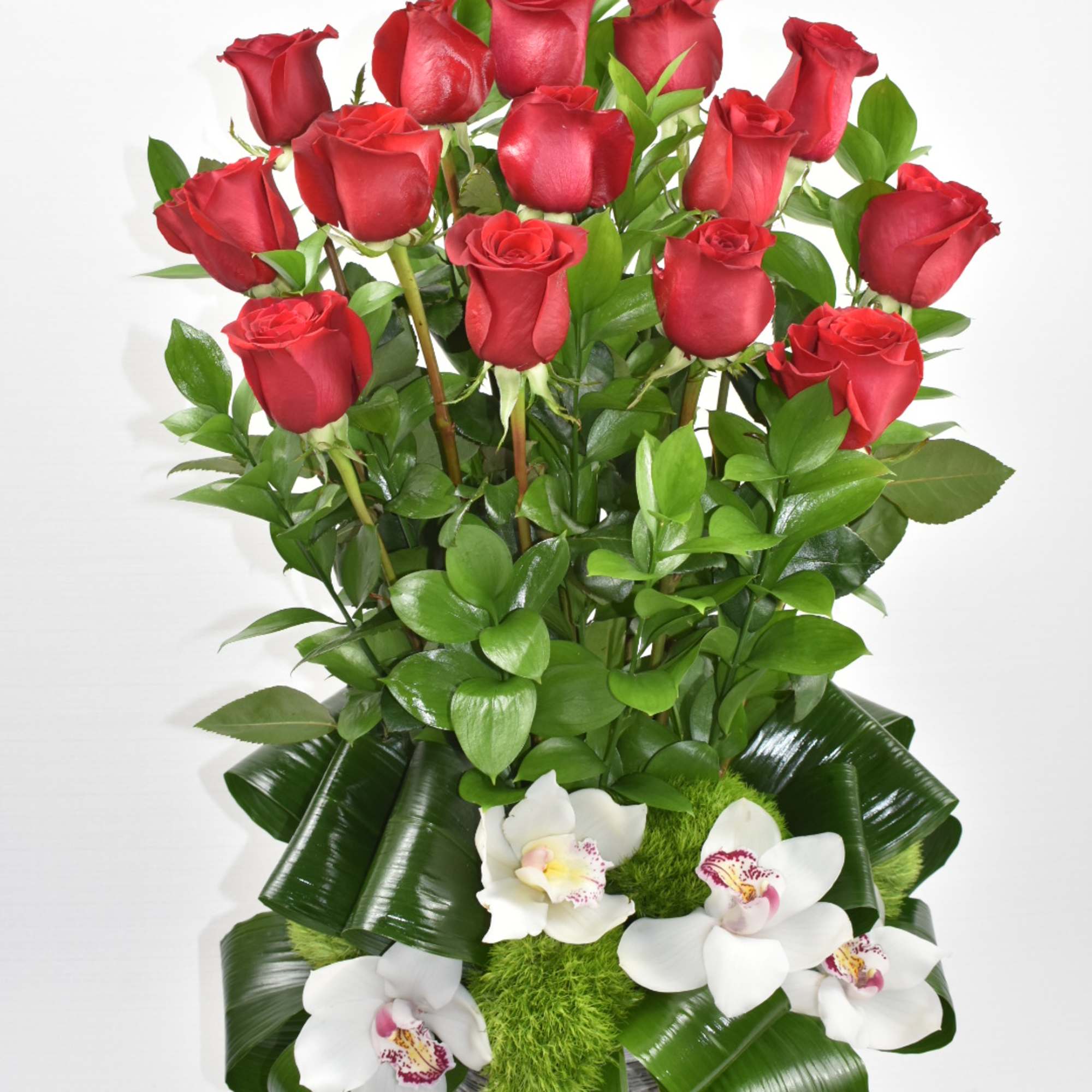 This Beautiful arrangement is in a ceramic vase with Ecuadorian red roses, photo 2 of 3