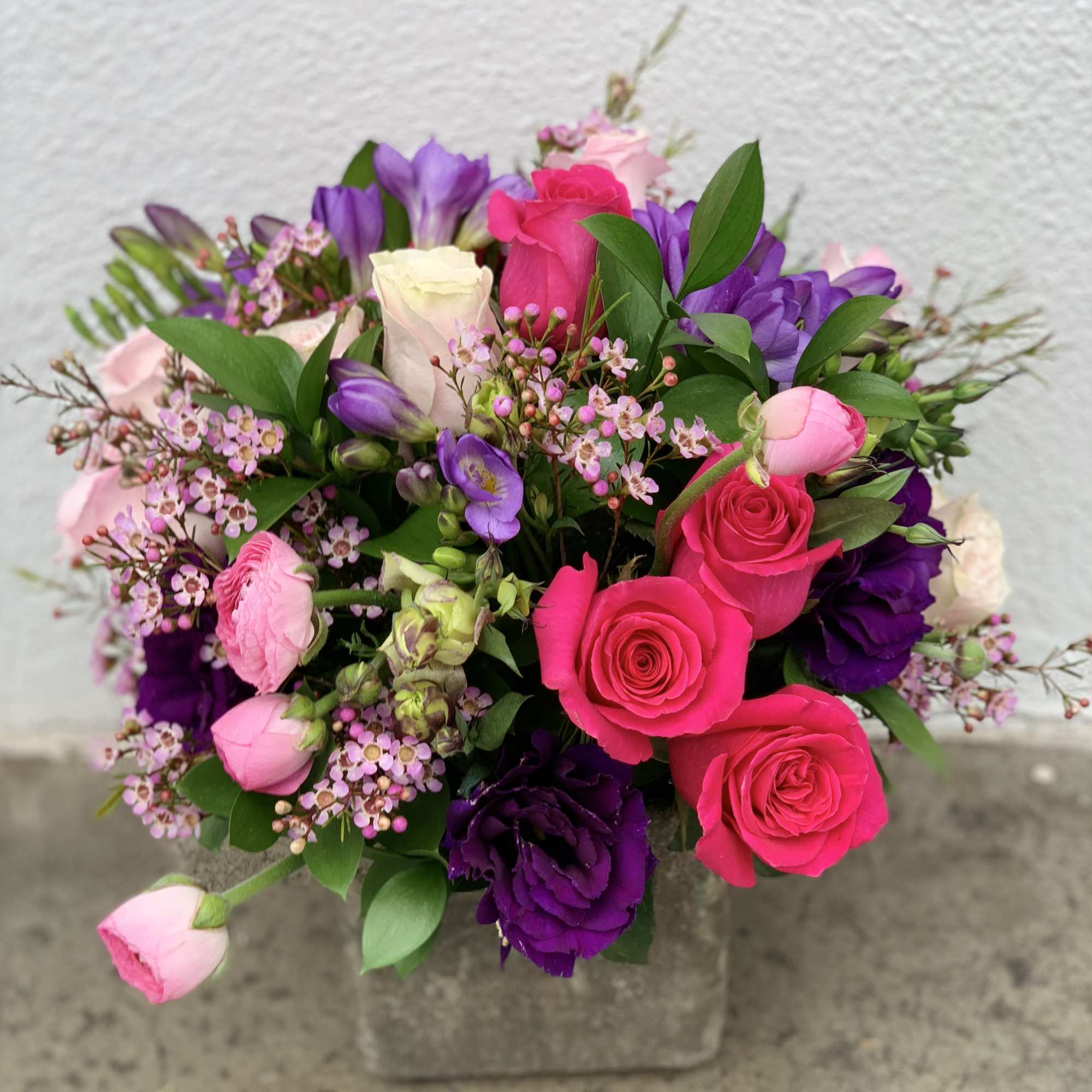 Rustic square vase 
with a beautiful color combination of purple and pink, photo 2 of 3