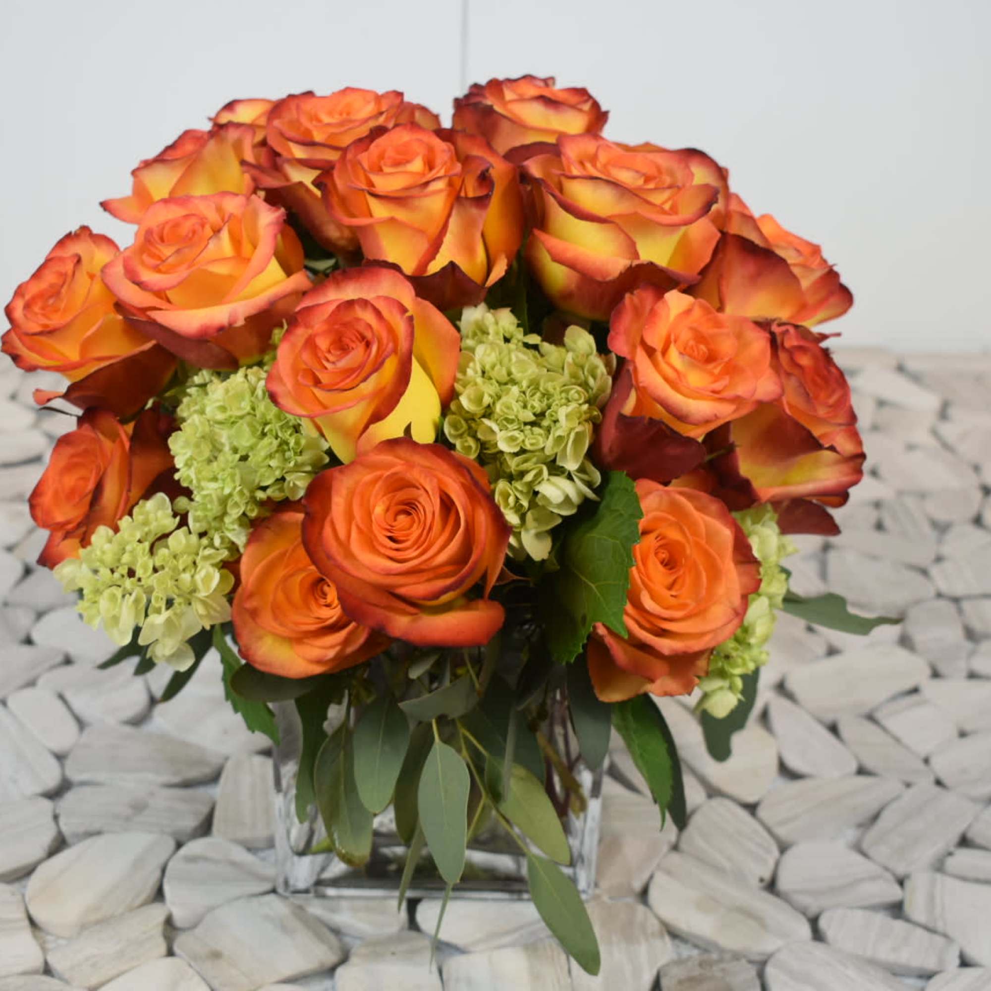 This Tangerine design comes in a square glass vase with orange roses, photo 2 of 2