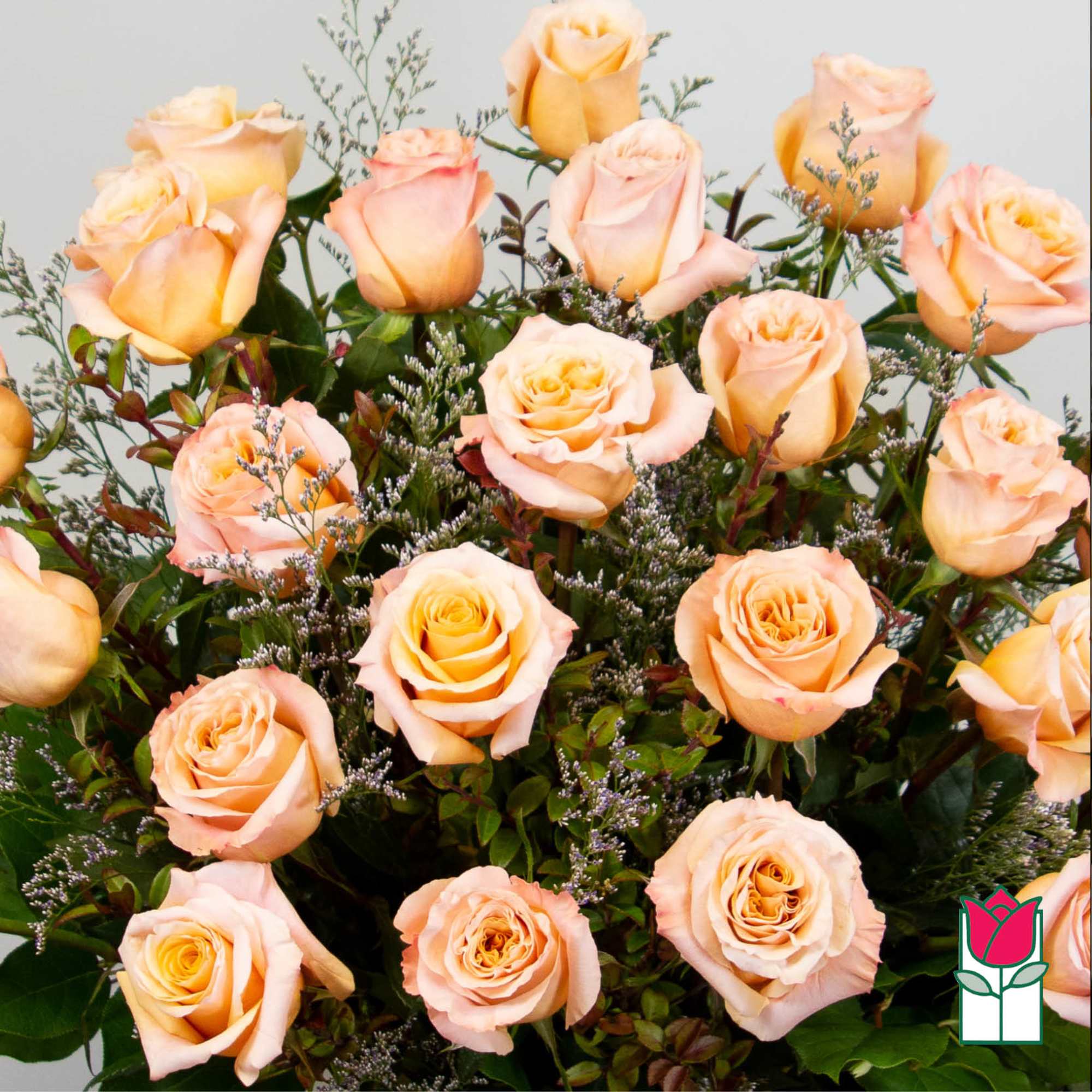 Bouquet of peach roses with small filler flowers, photo 3 of 5