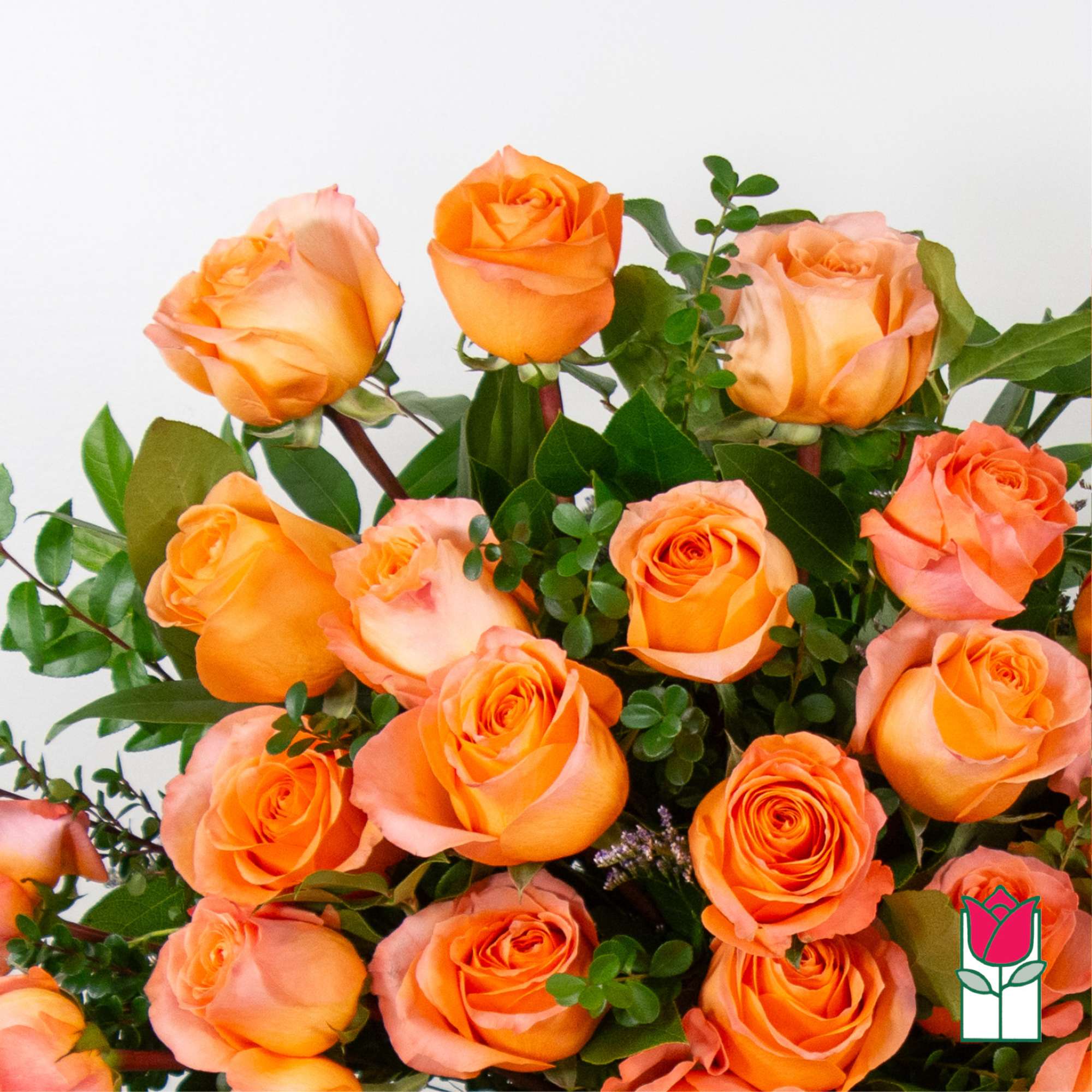 Bouquet of orange roses with green foliage, photo 3 of 4