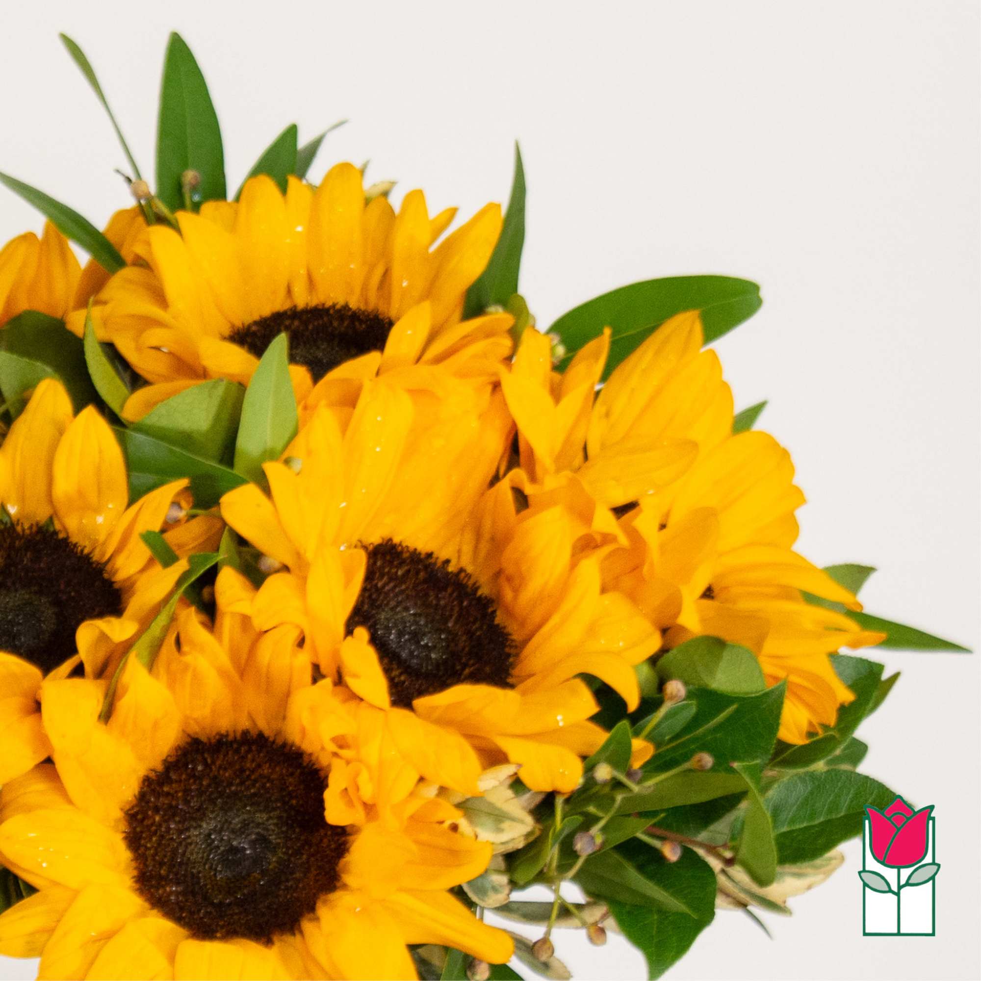 Bouquet of yellow sunflowers with green foliage, photo 4 of 4