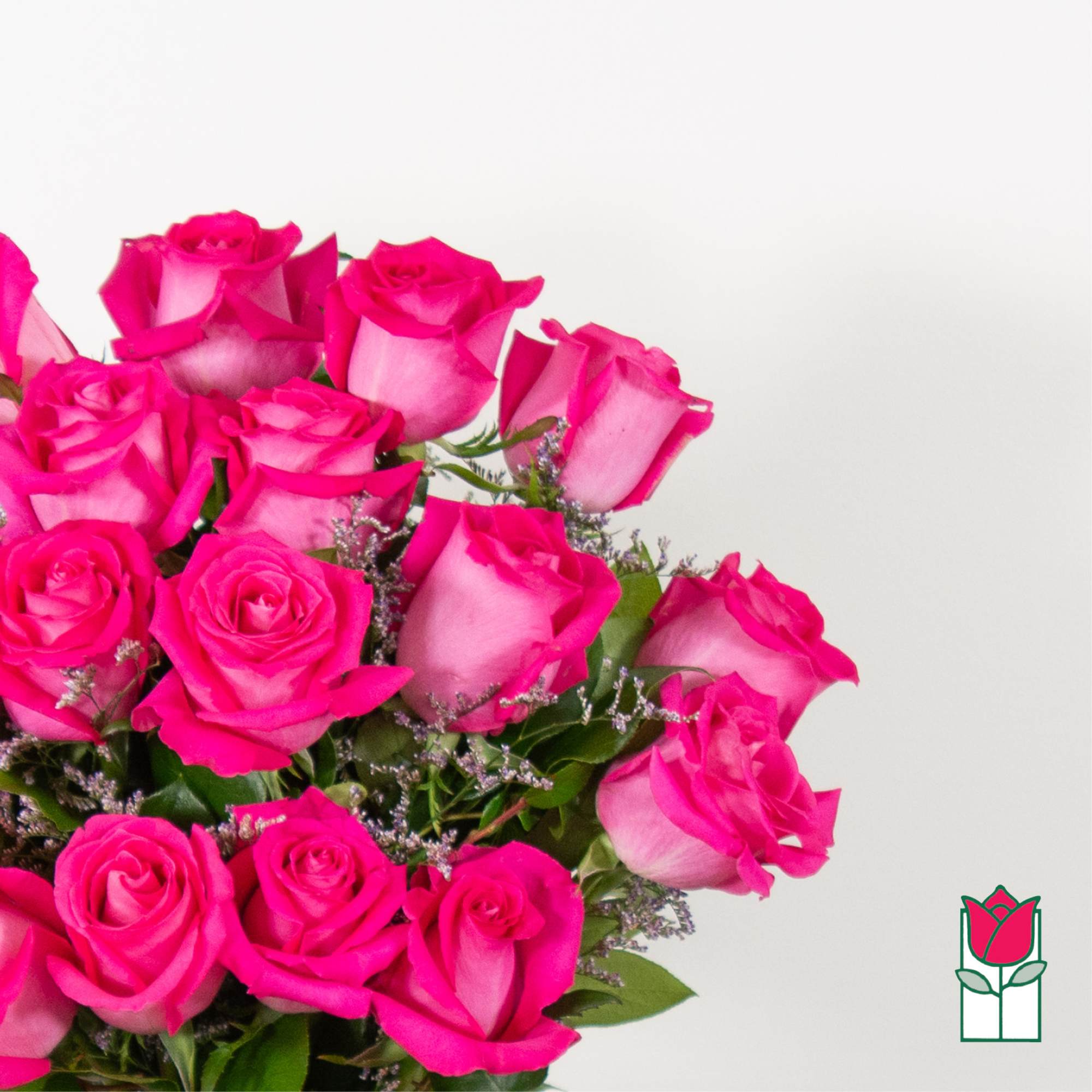 Bouquet of bright pink roses with small filler flowers, photo 4 of 4