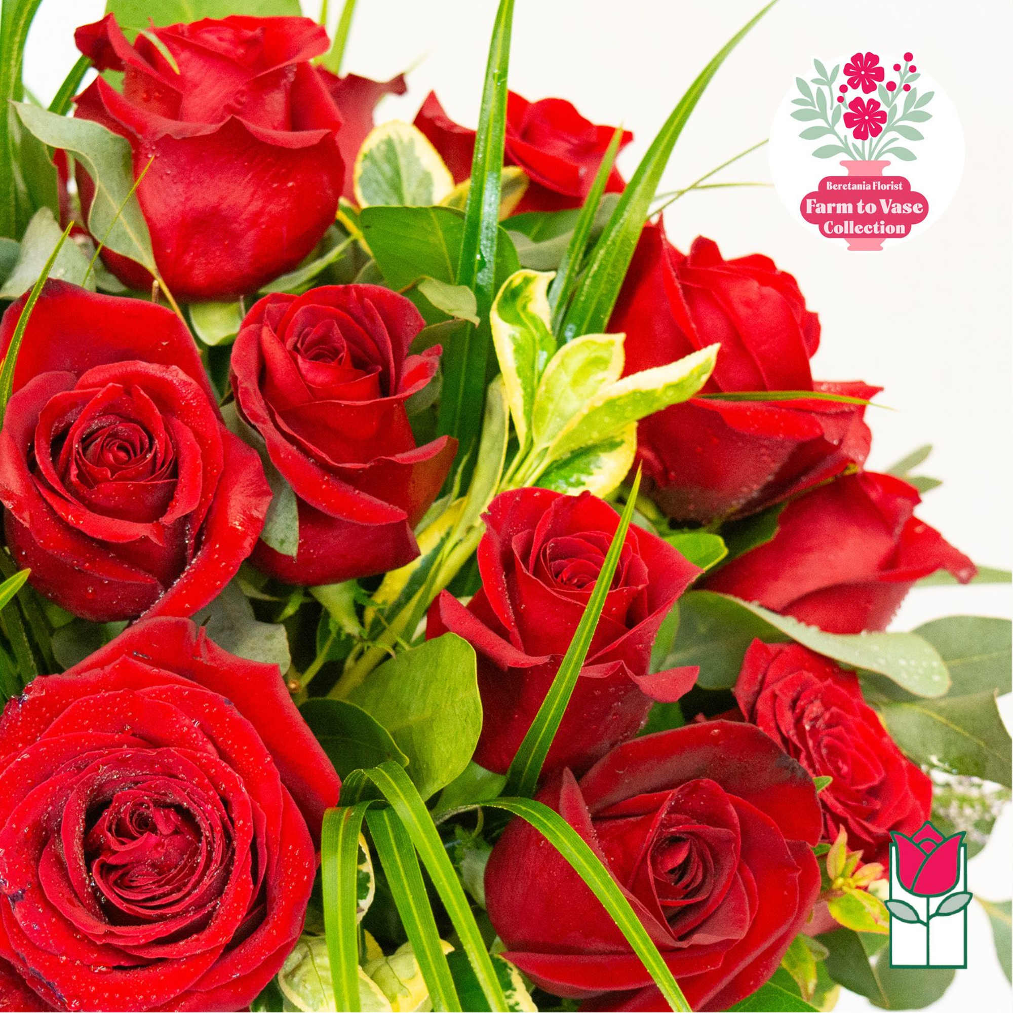 Bouquet of red roses with mixed greenery, photo 4 of 5