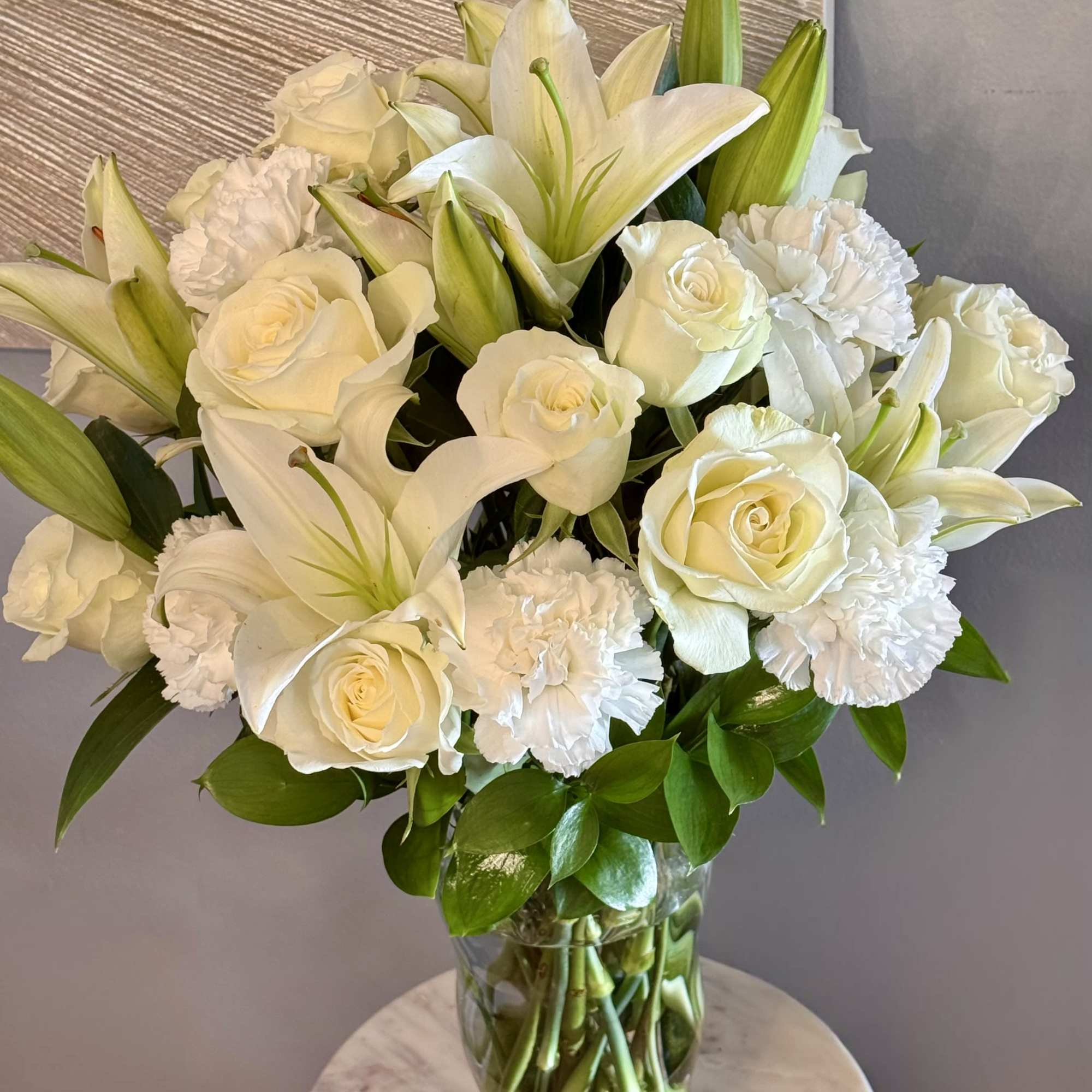 This timeless floral arrangement features a luxurious blend of pure white roses, photo 4 of 4