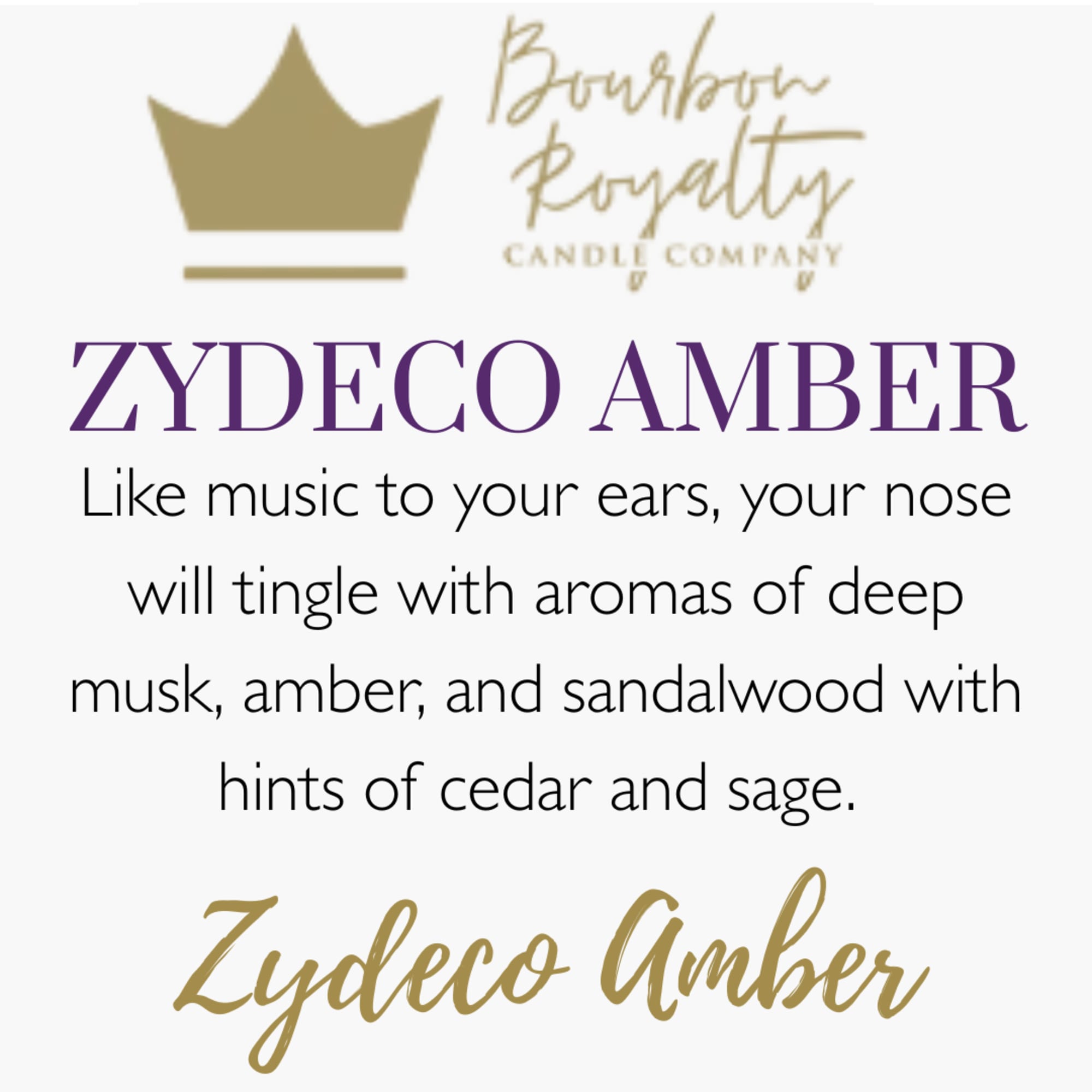 Text graphic for Zydeco Amber candle company