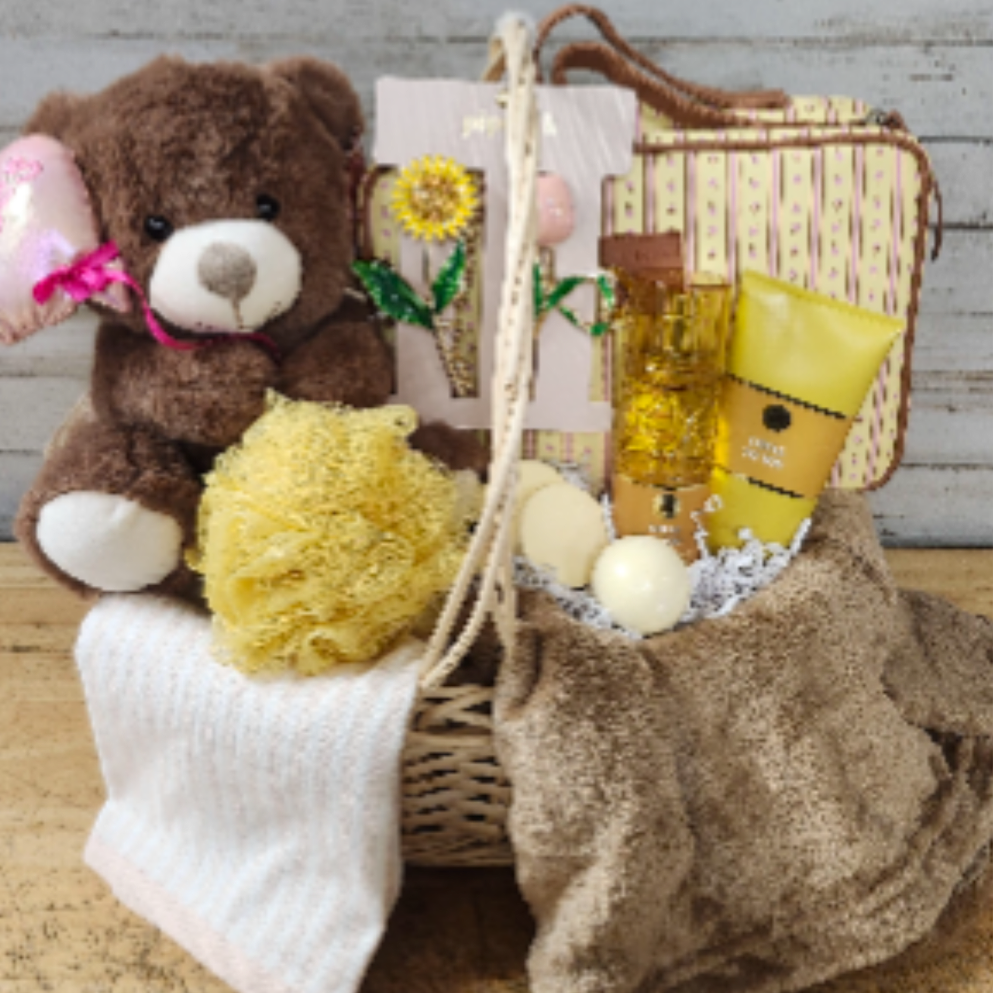 Show your affection with this cheerful gift basket, containing:

- Plush Throw Blanket
-