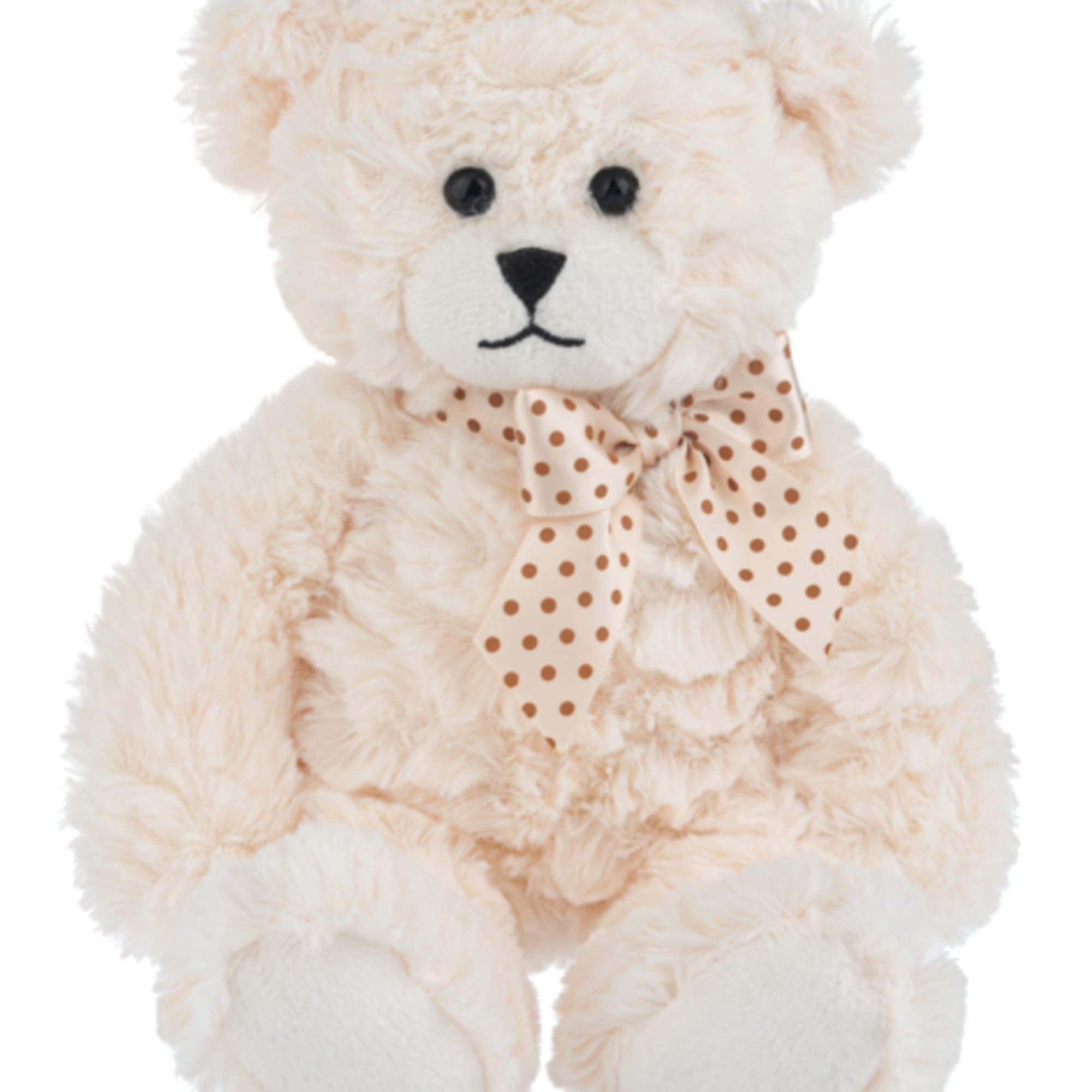 Cream teddy bear with a polka-dot bow