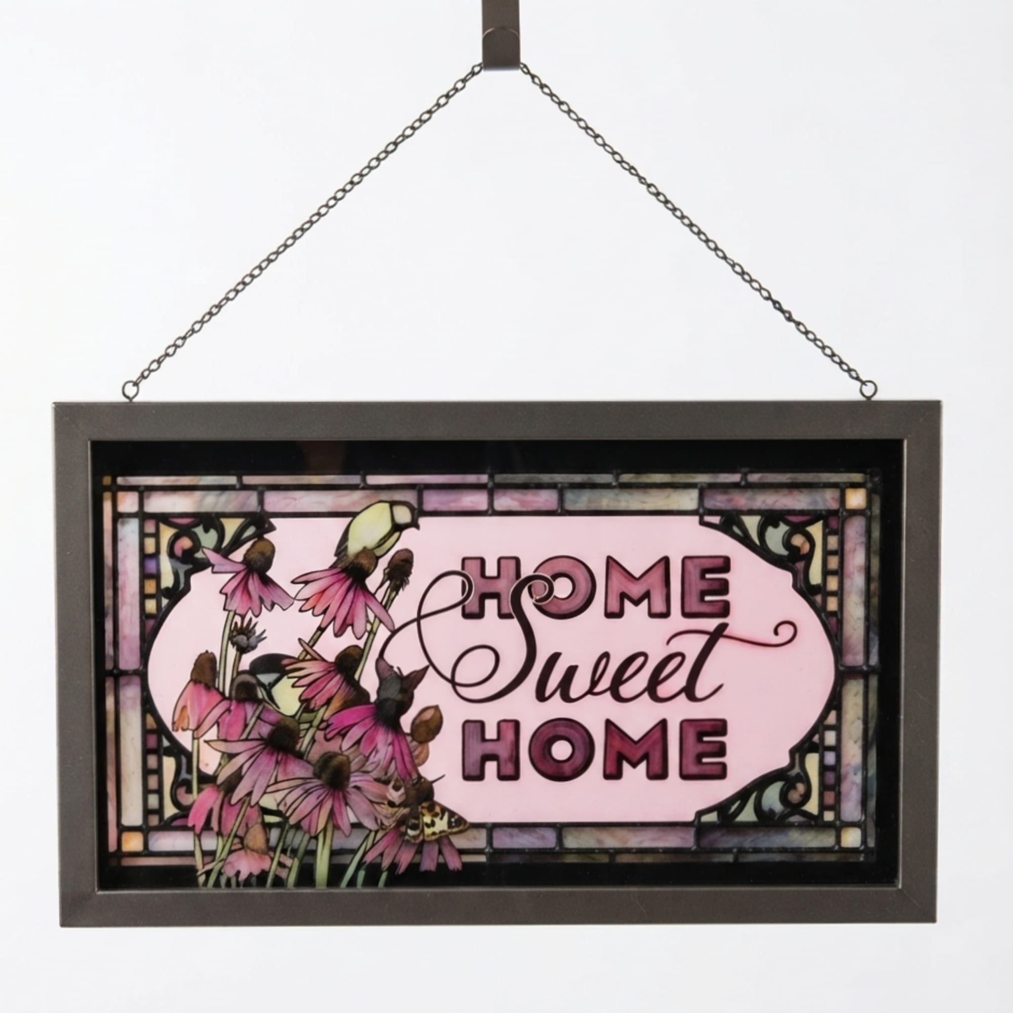 Framed hanging sign with pink flowers and the words Home Sweet Home