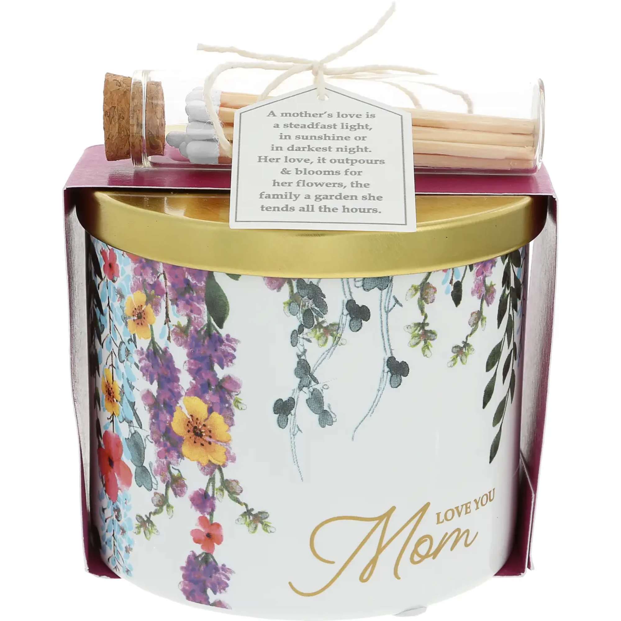 Mother's Day candle gift set with floral tin and matches