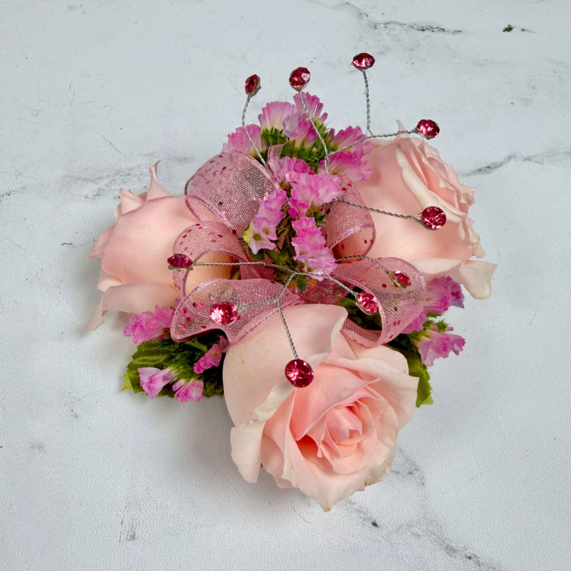 A cluster of petite blush pink spray roses accented with tiny pink, photo 2 of 4