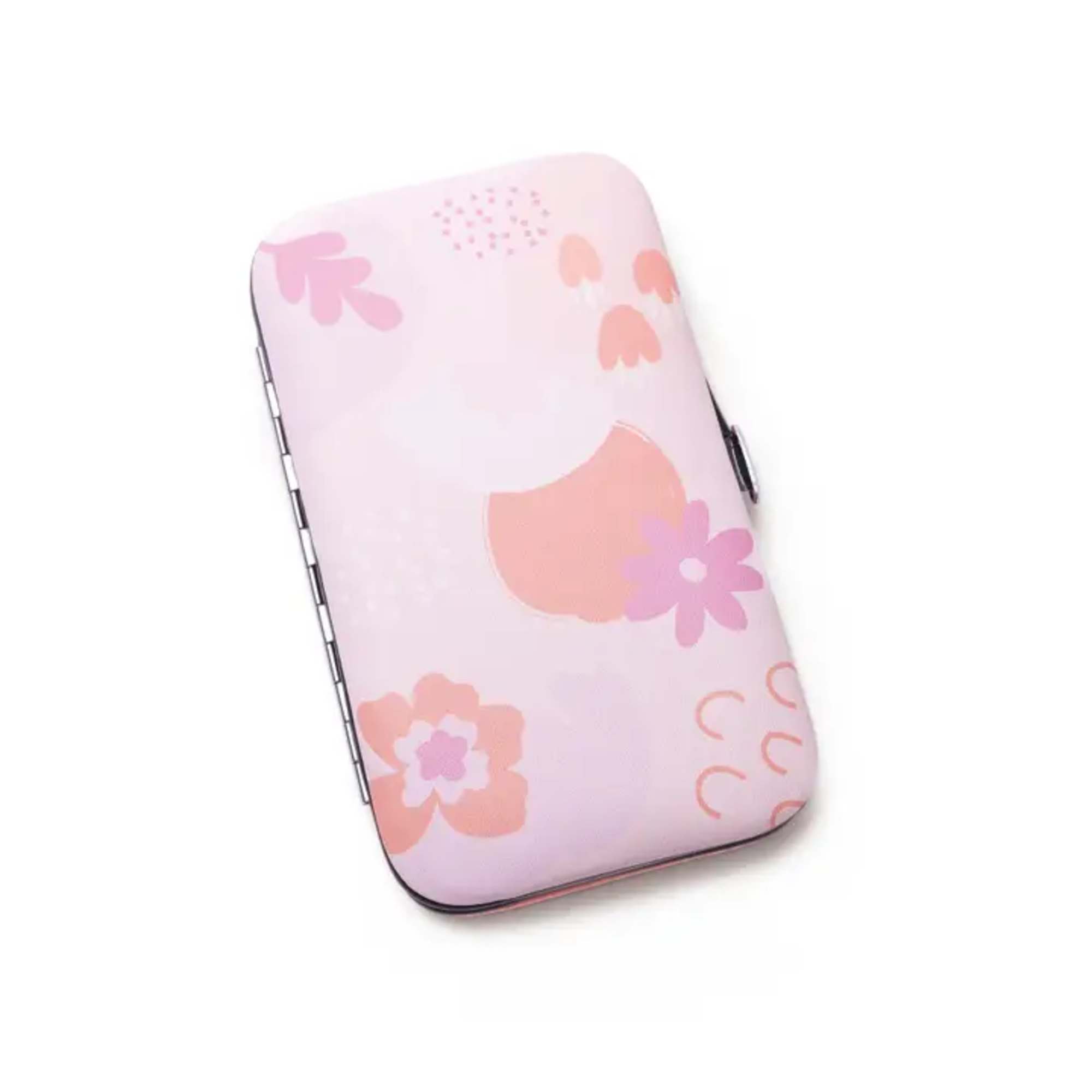 Pink floral-patterned rectangular case on a white background