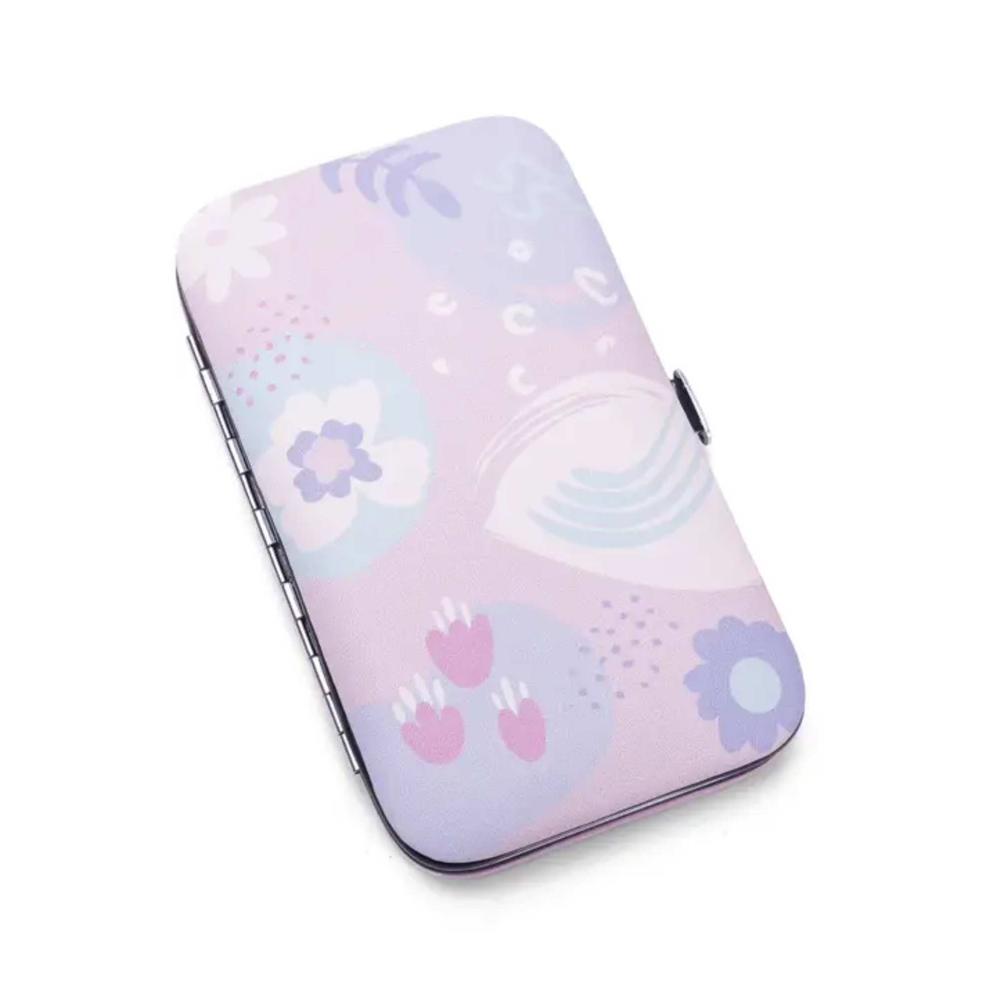 Pastel floral-patterned metal case with rounded corners