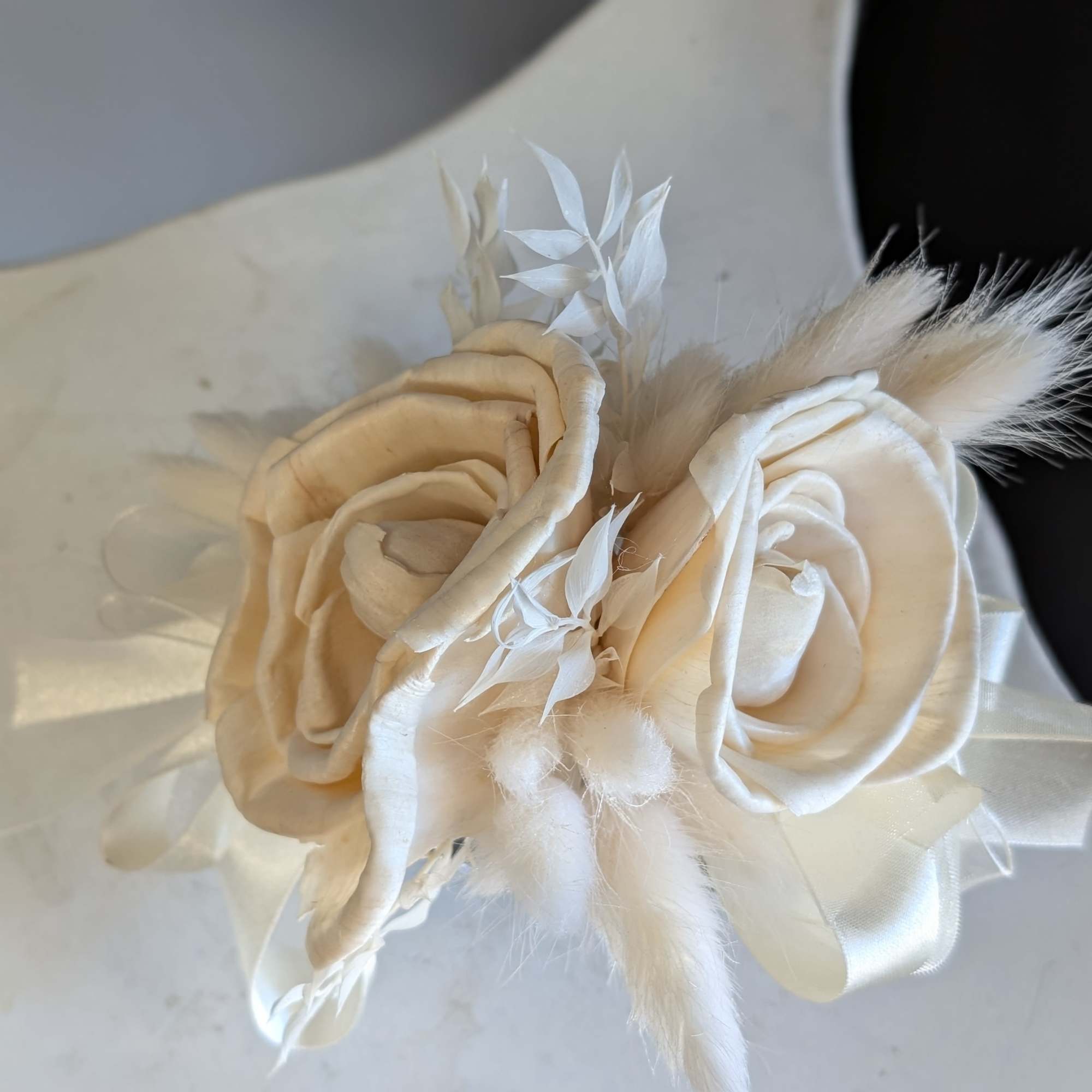 Made in house buly our talented team, these keepsake metal cuff corsage, photo 2 of 3