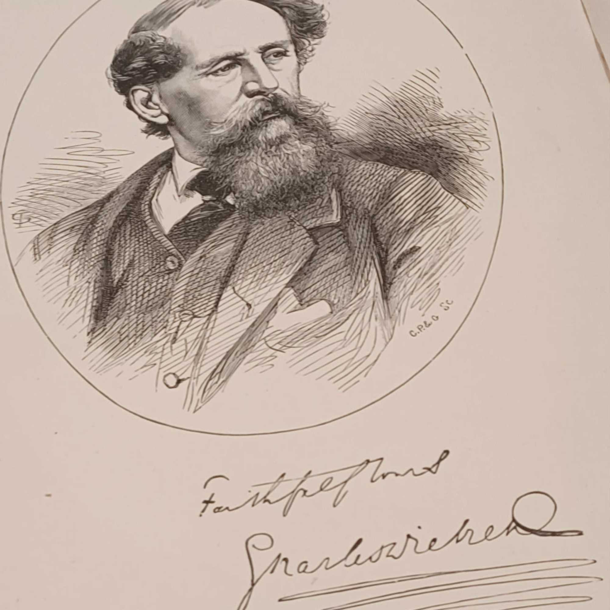 Black-and-white portrait sketch of a bearded man in a suit