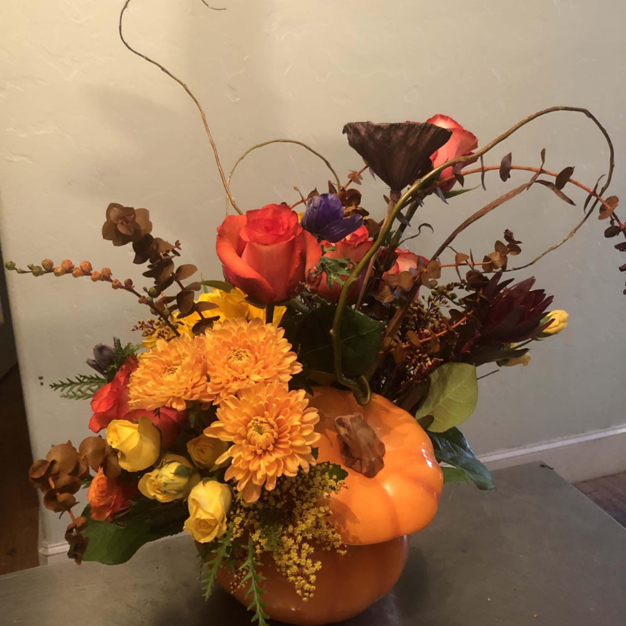Falling all over this Pumpkin! Seasonal flowers and filler to fill up, photo 2 of 2
