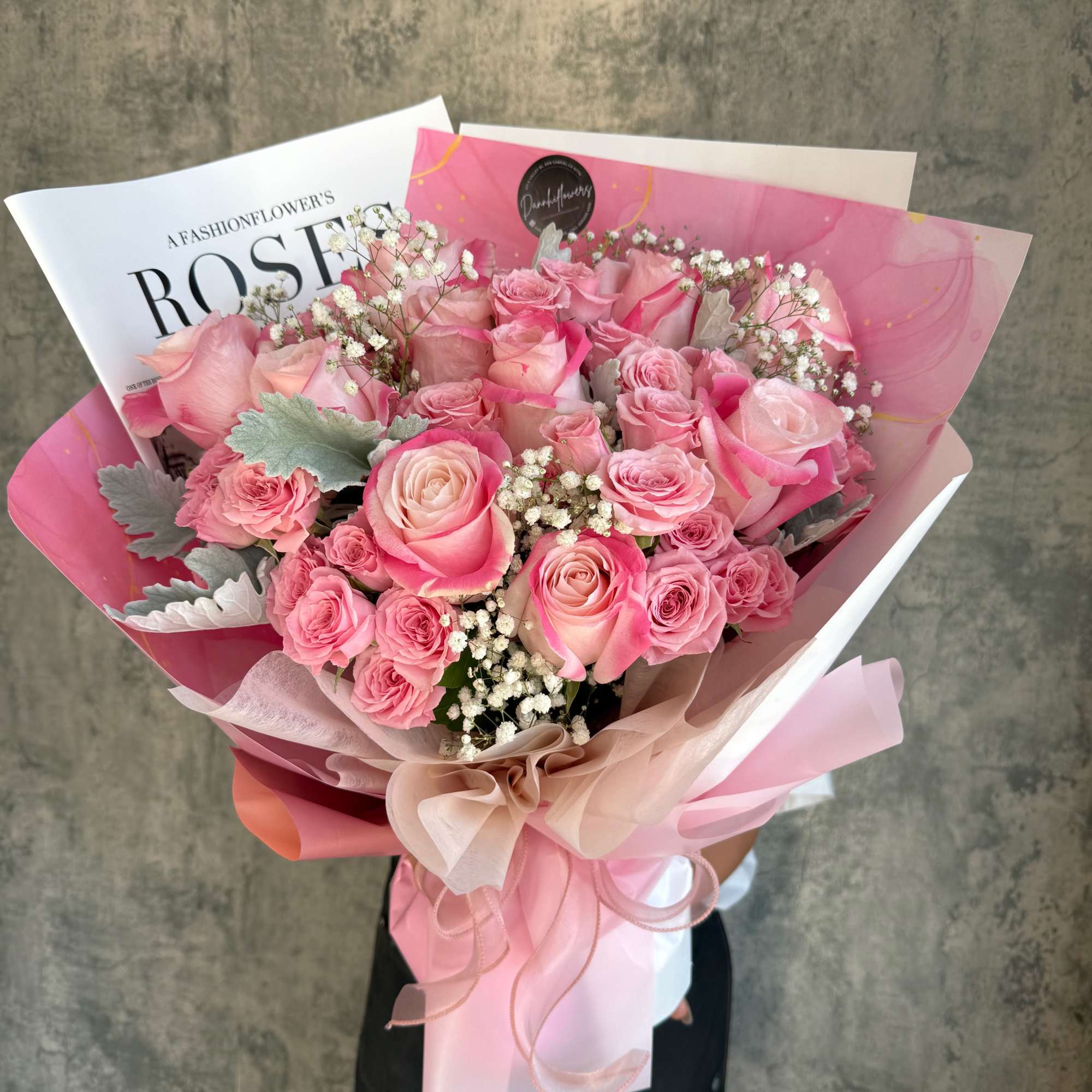 graceful blend of dusty pink bi-color roses, thoughtfully arranged to capture softness, photo 2 of 2