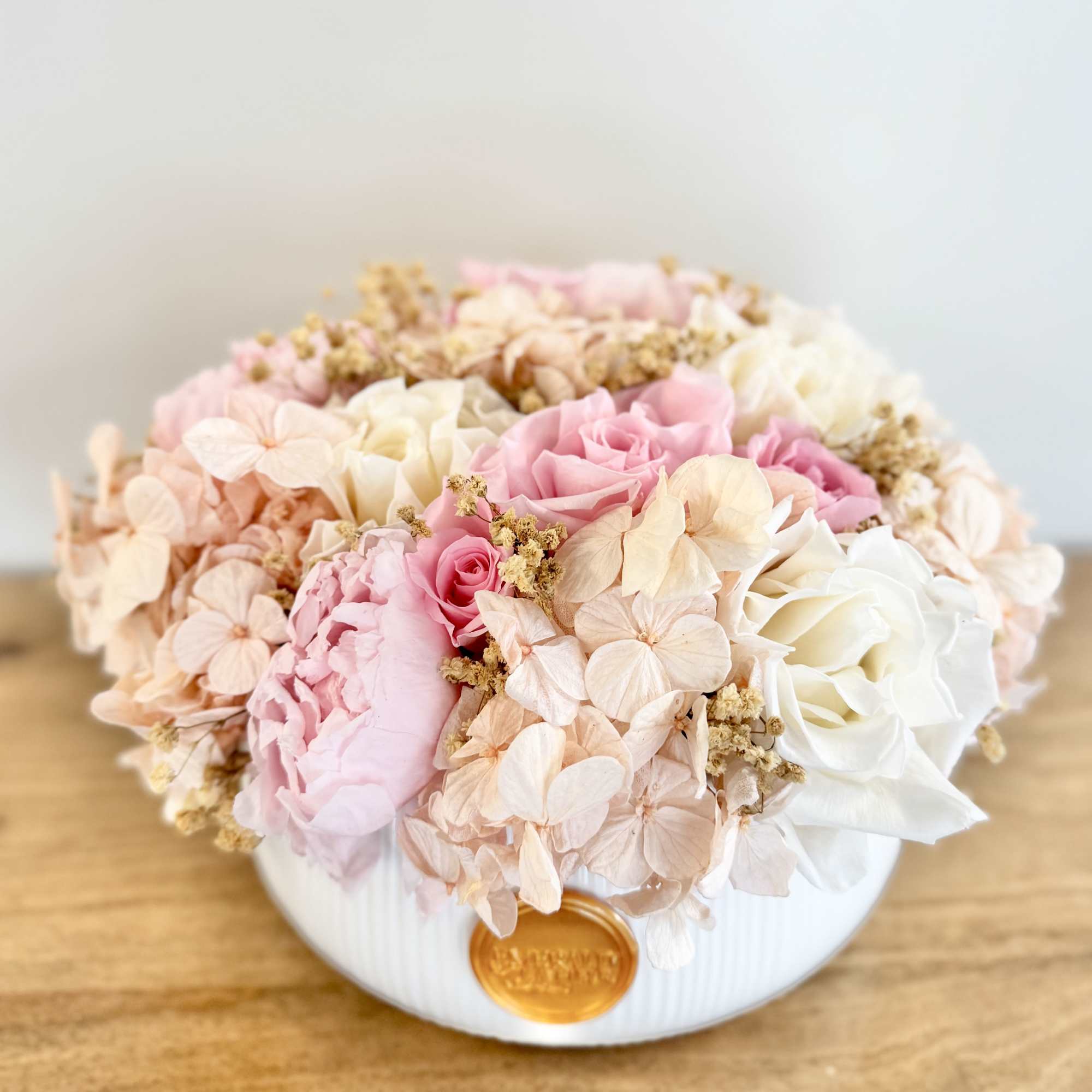 A timeless garden-inspired arrangement featuring premium preserved roses, hydrangeas, peonies, and delicate, photo 2 of 6