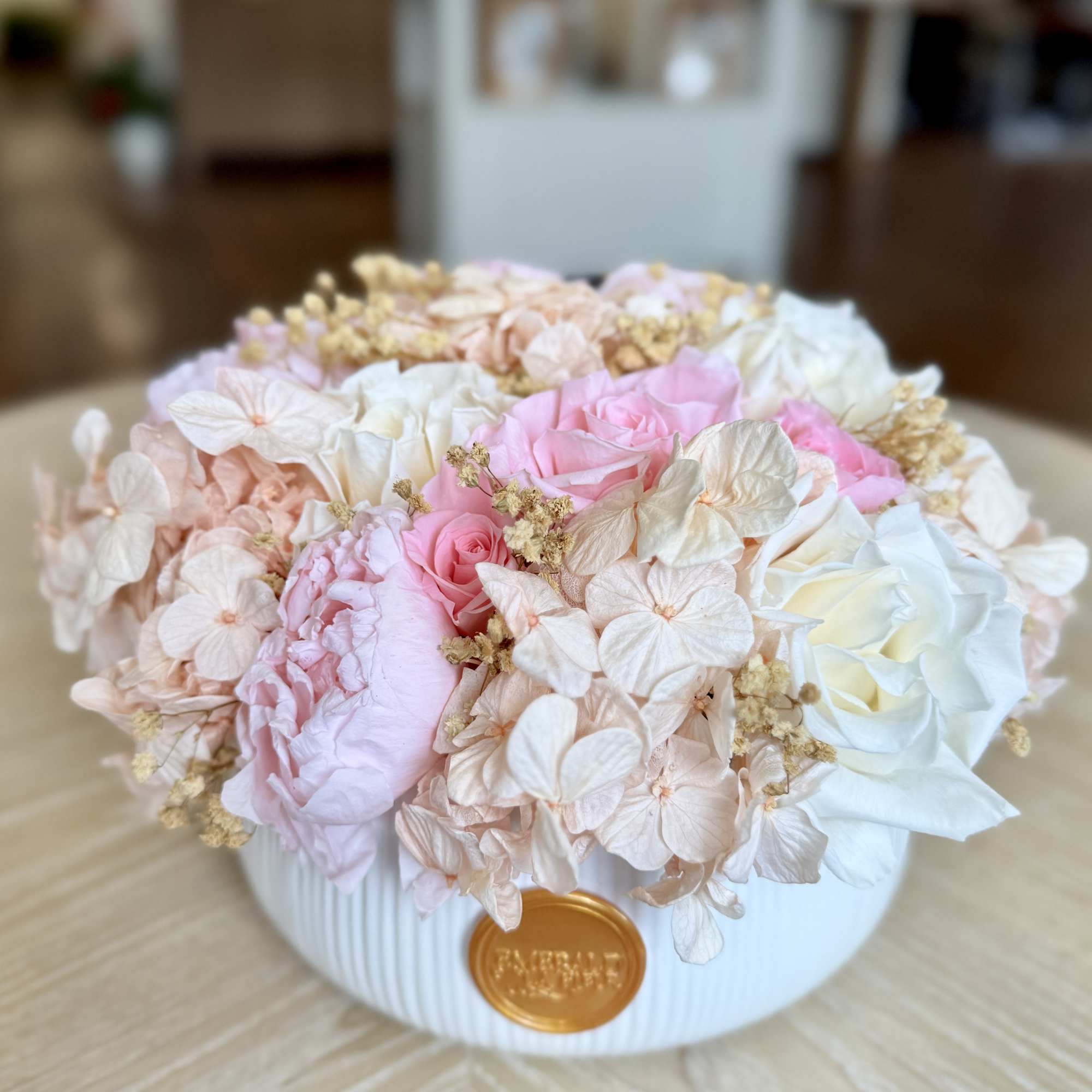 A timeless garden-inspired arrangement featuring premium preserved roses, hydrangeas, peonies, and delicate, photo 4 of 6